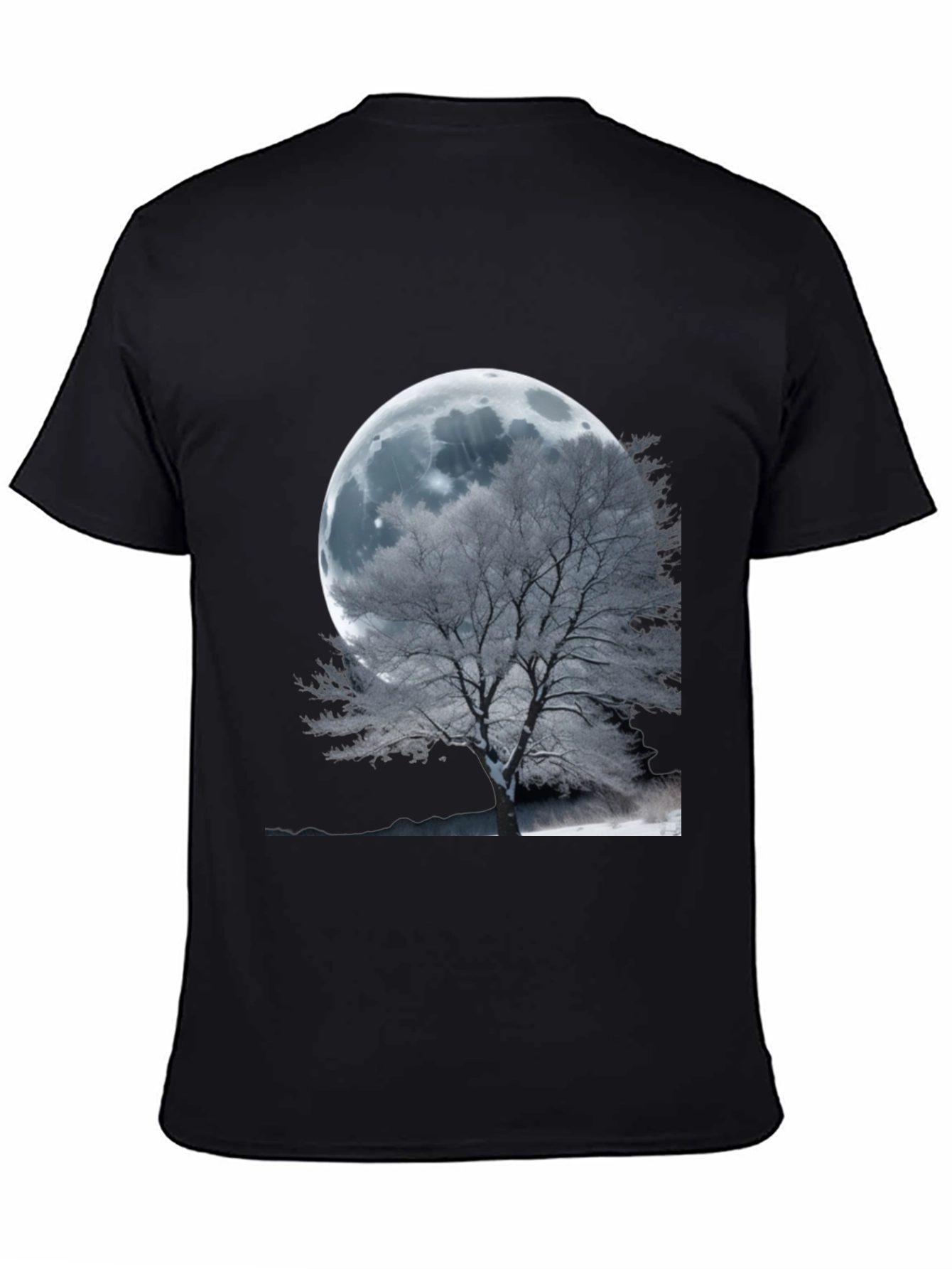Black Moonlit Tree Graphic T-Shirt - Unique Design view 4
