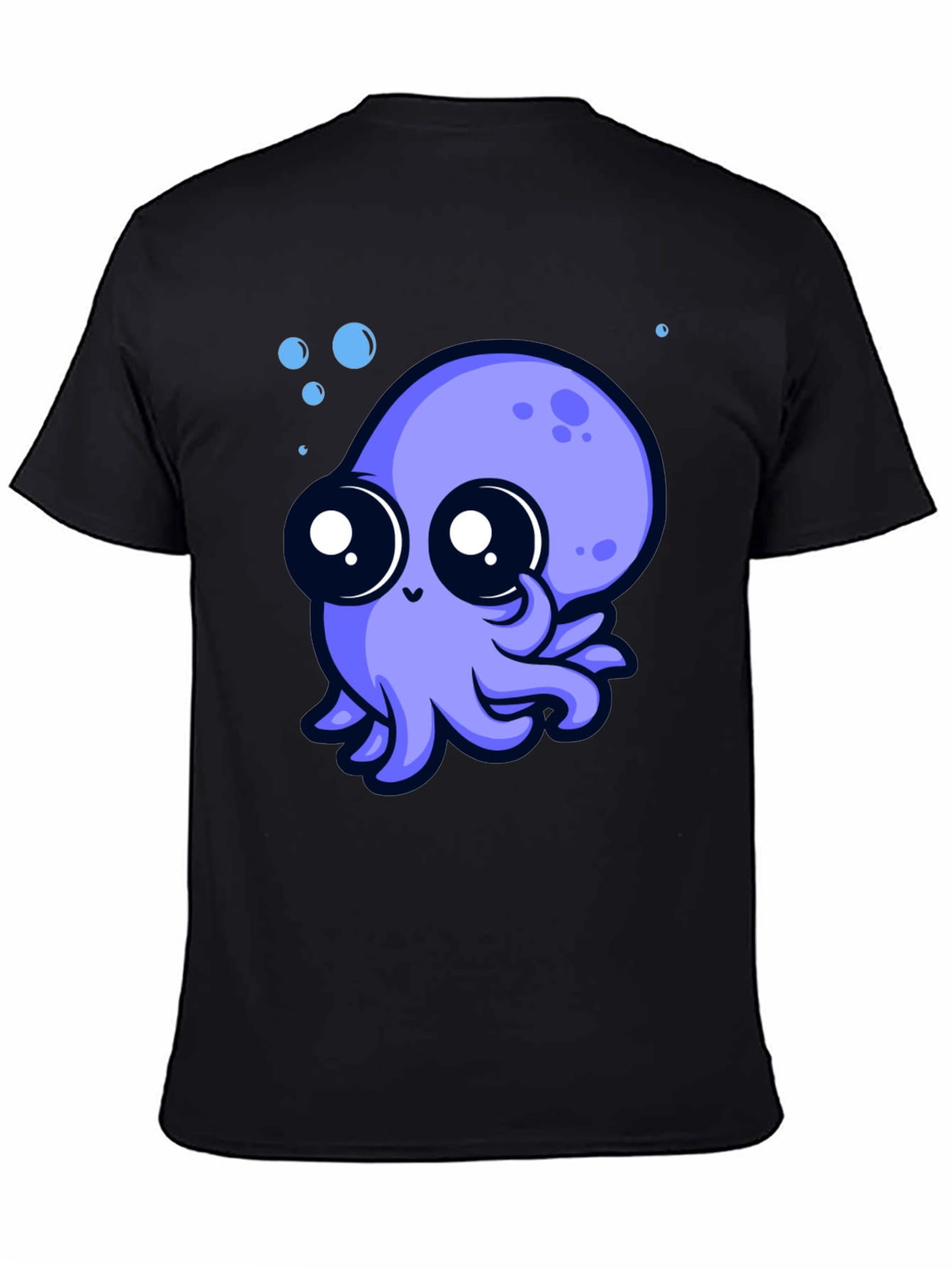 Black Cute Octopus Graphic Tee - Black Cotton T-Shirt view 4