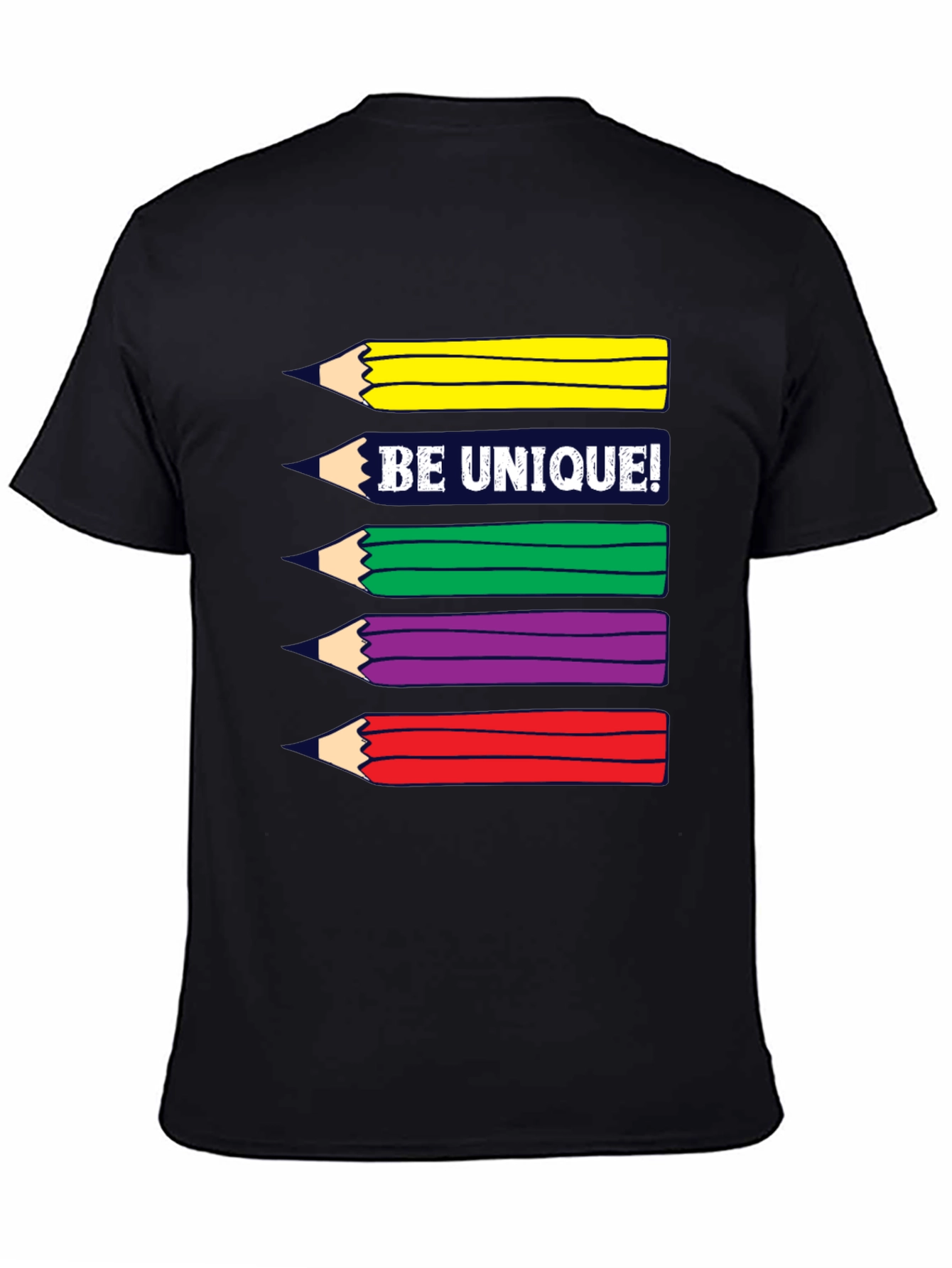 Black Be Unique! Colorful Pencils Graphic T-Shirt view 4