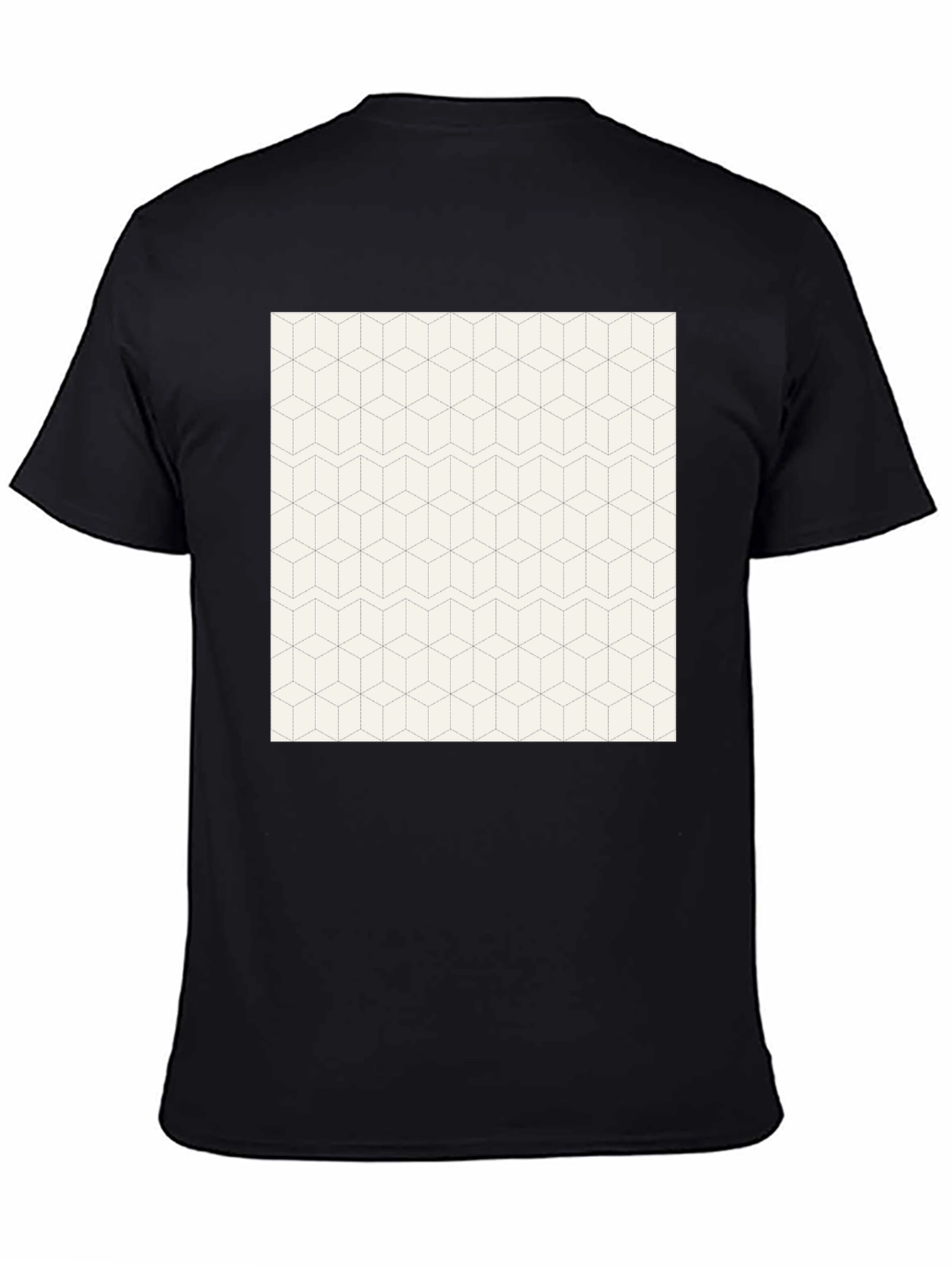 Black Geometric Cube Pattern Black T-Shirt view 4