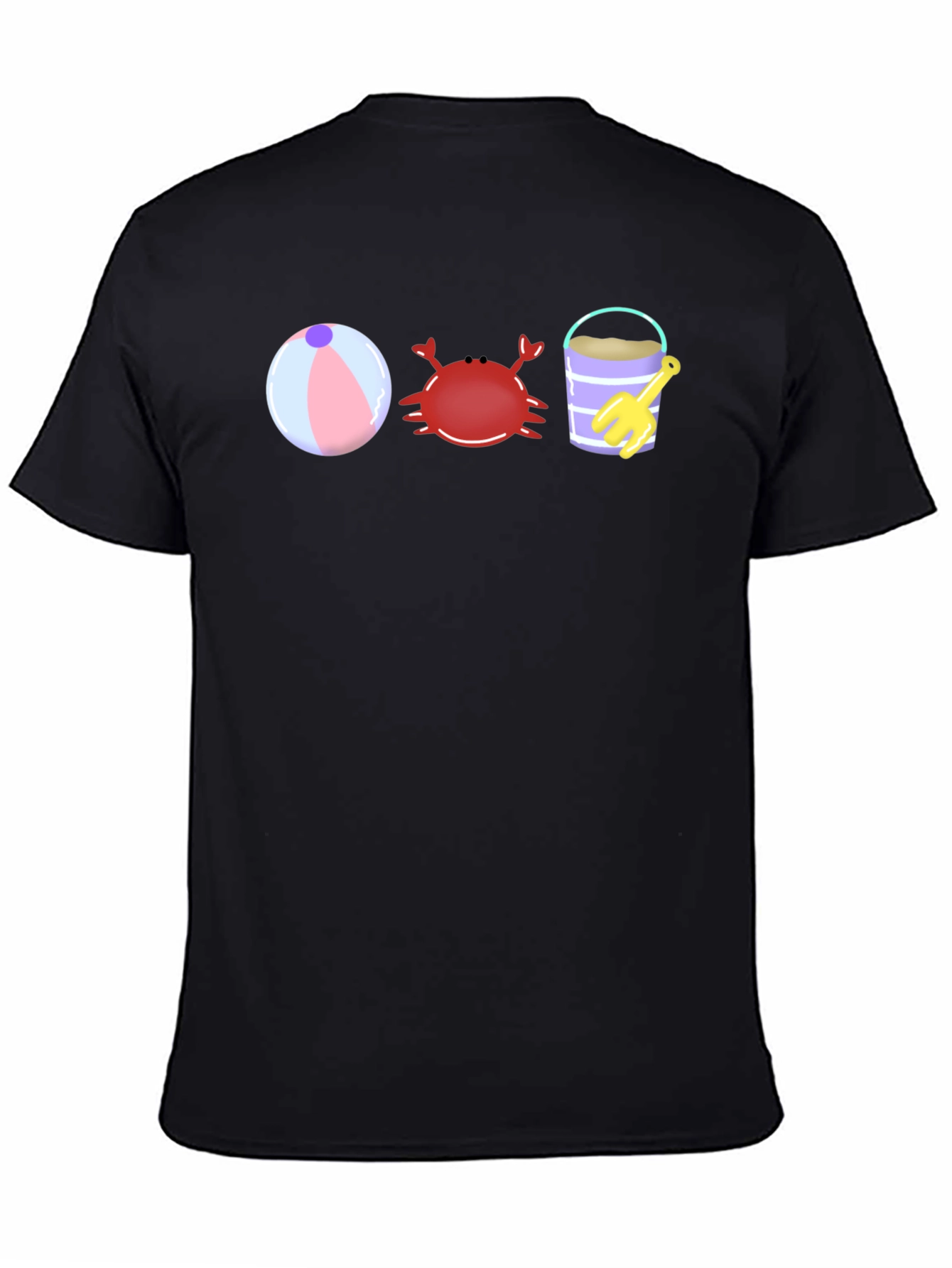 Black Beach Fun T-Shirt - Crab, Bucket, and Ball view 4