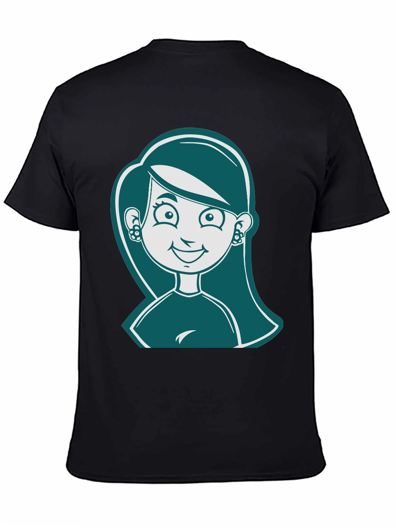 Black Cartoon Girl Graphic Print Black T-Shirt view 4