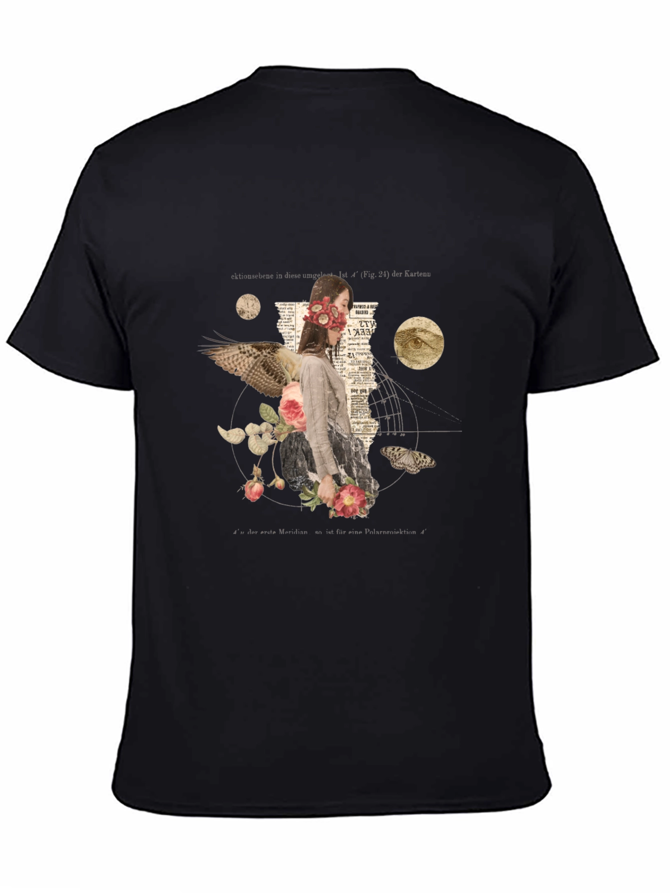 Black Surreal Floral Graphic Print Black T-Shirt view 4