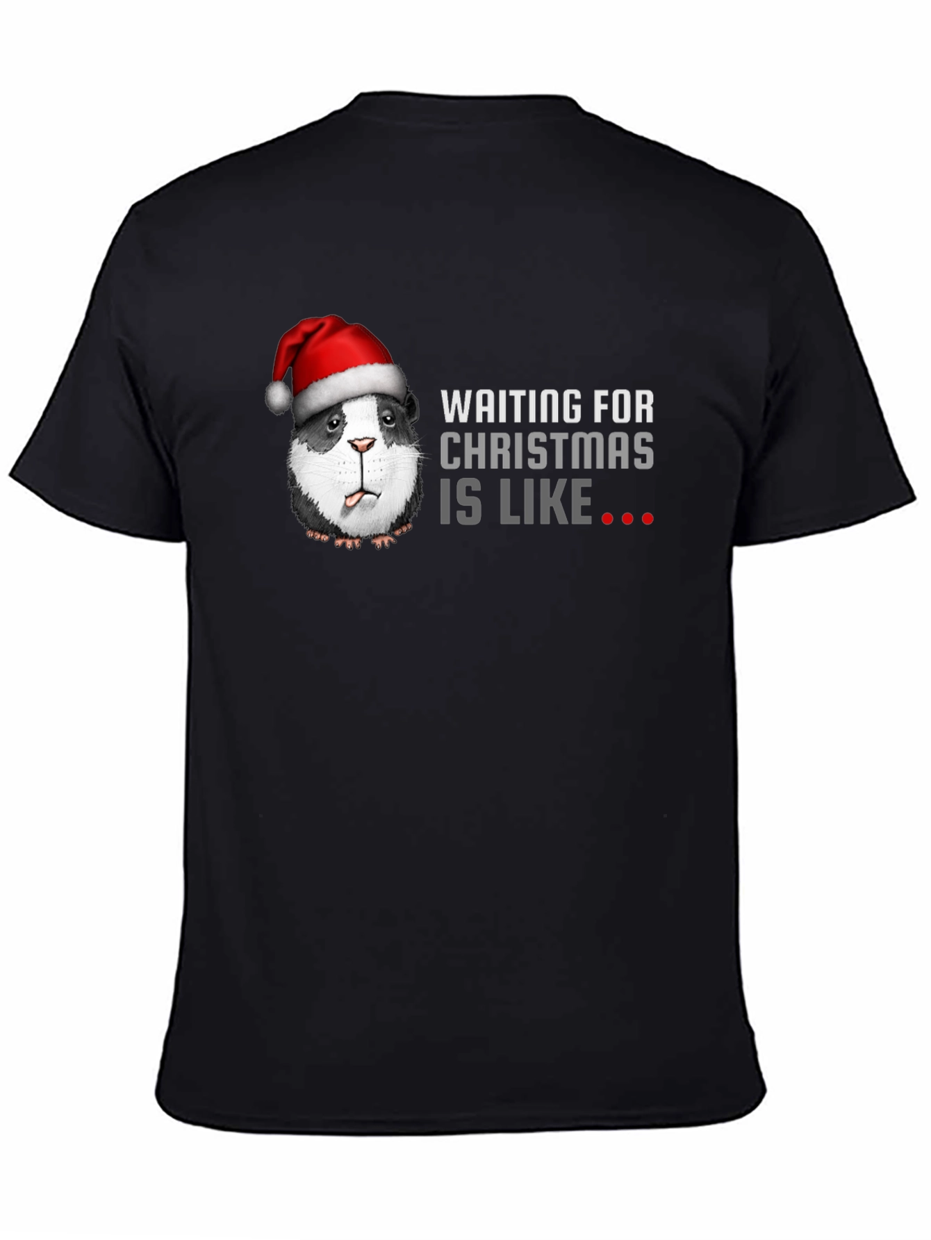 Black Waiting For Christmas Guinea Pig Santa T-Shirt view 4