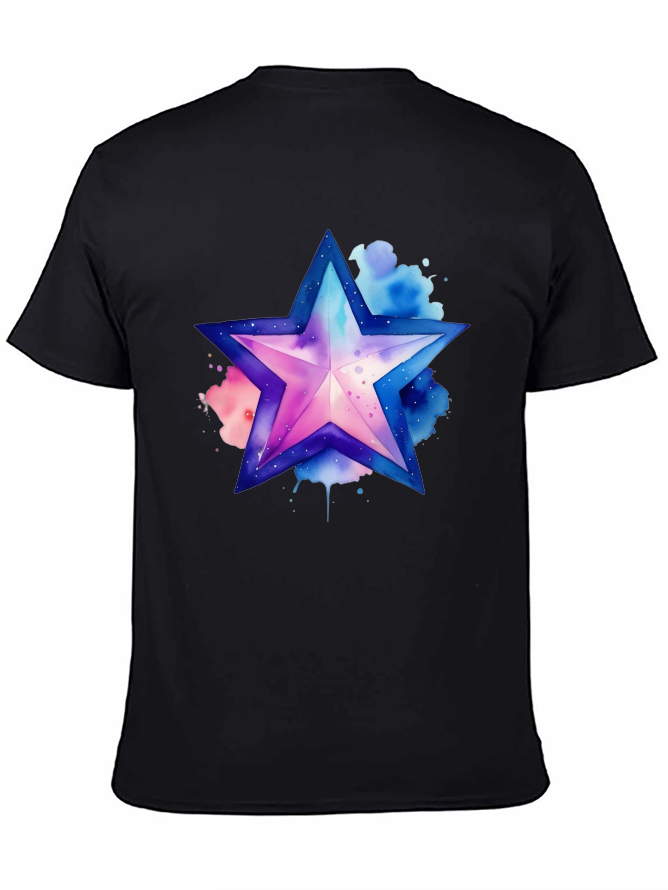 Black Watercolor Star Graphic Tee - Stylish Men's Black T-Shirt view 4