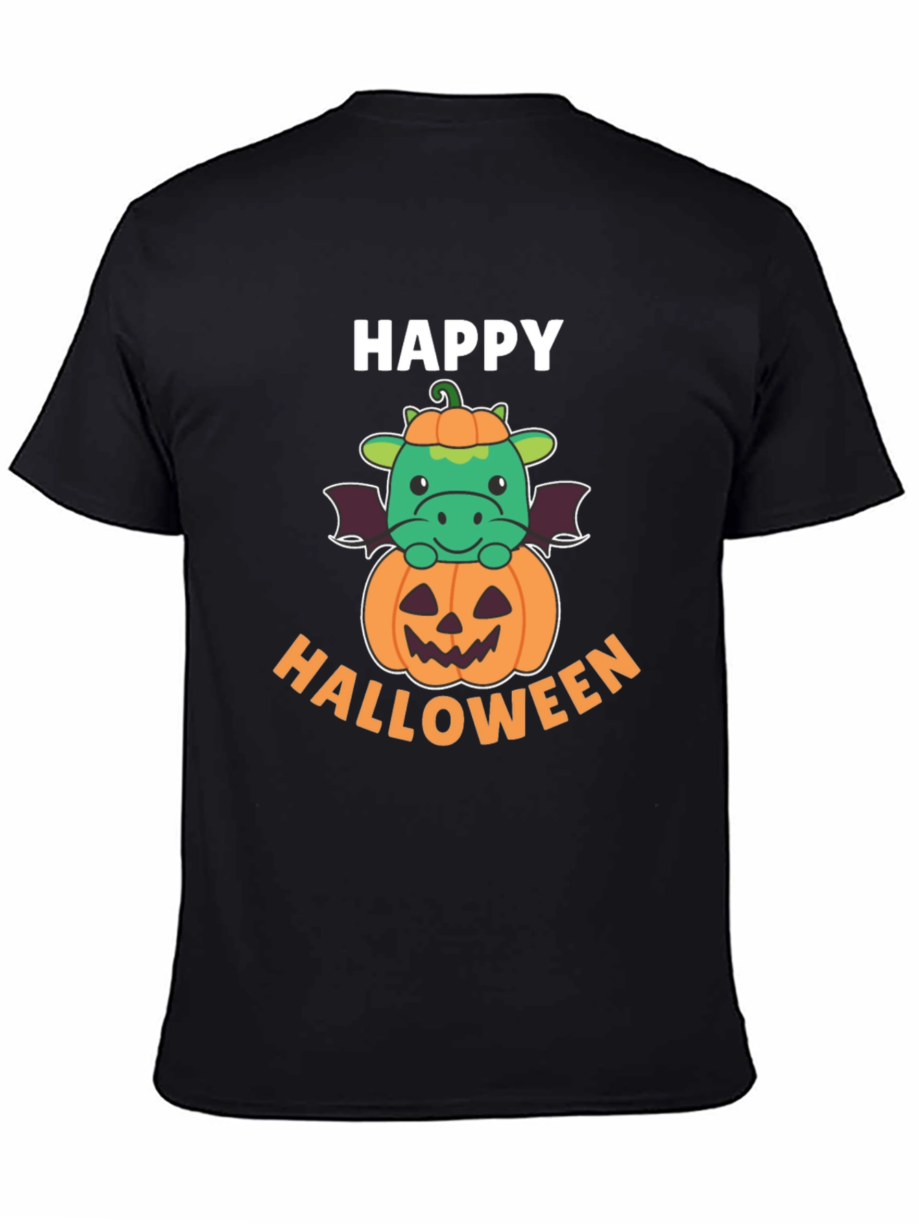 Black Happy Halloween Dragon on Pumpkin Men's T-Shirt view 4