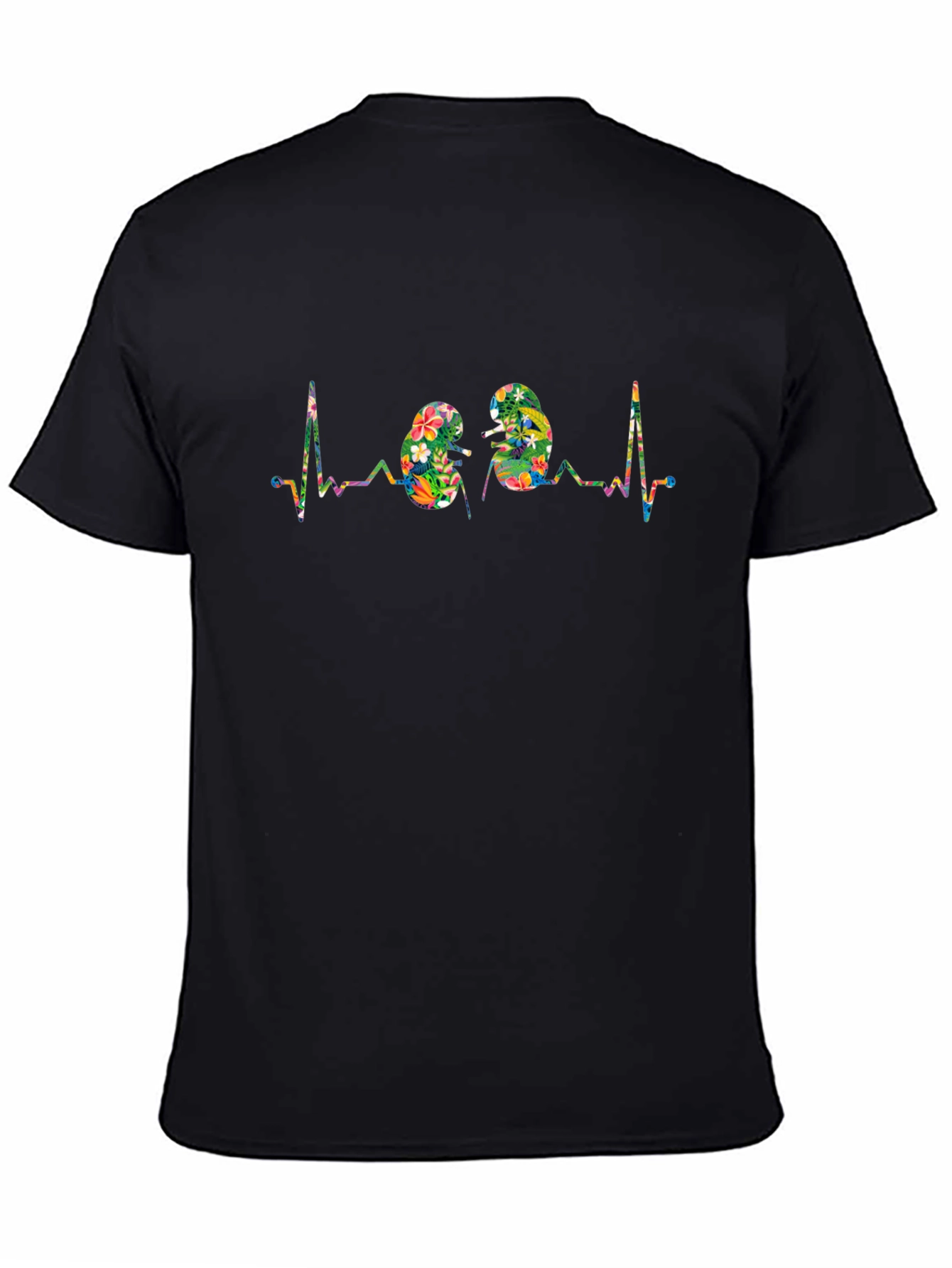Black Floral Kidney Heartbeat Graphic Tee - Black view 4