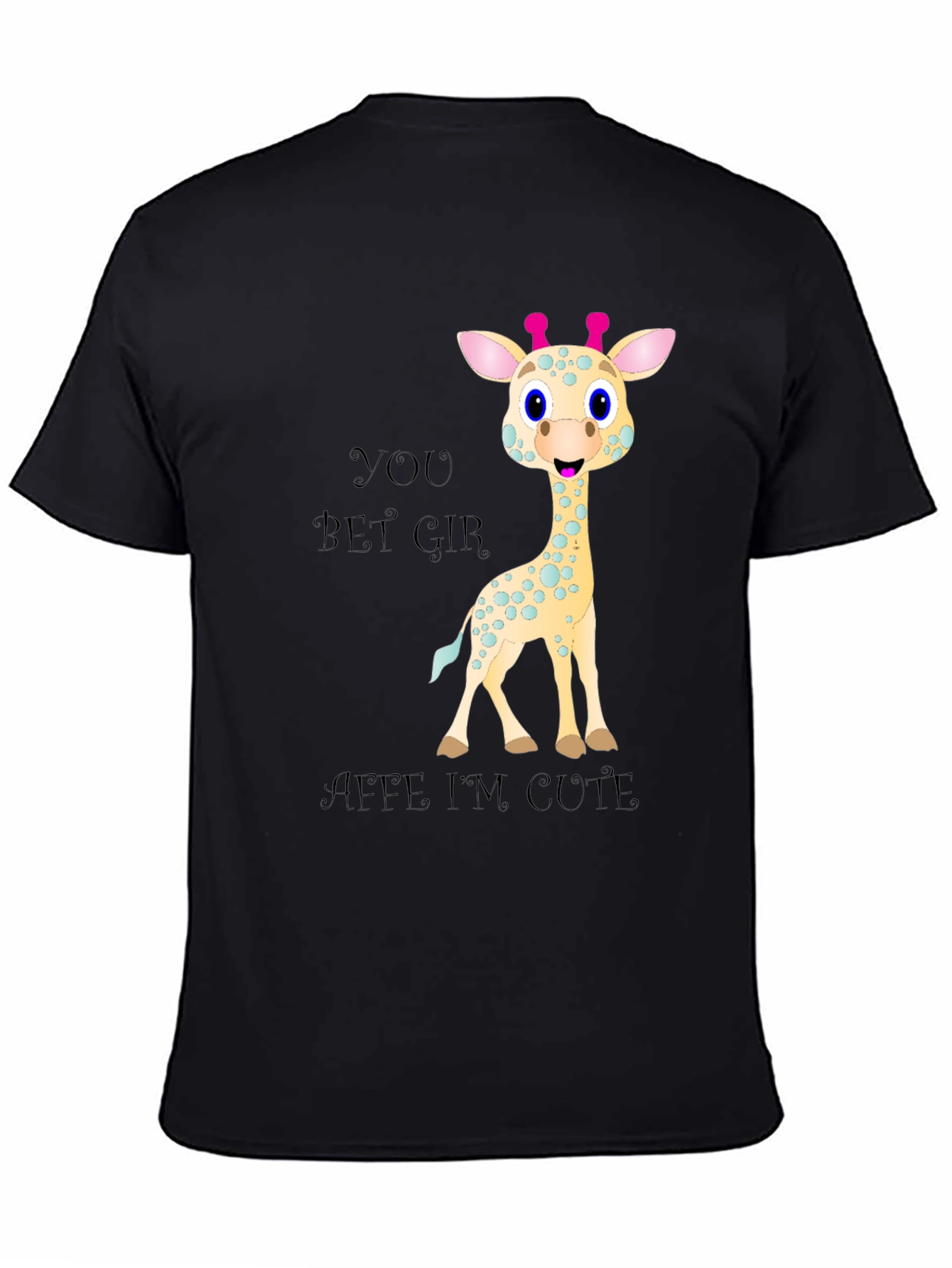 Black Cute Giraffe Cartoon Black T-Shirt view 4