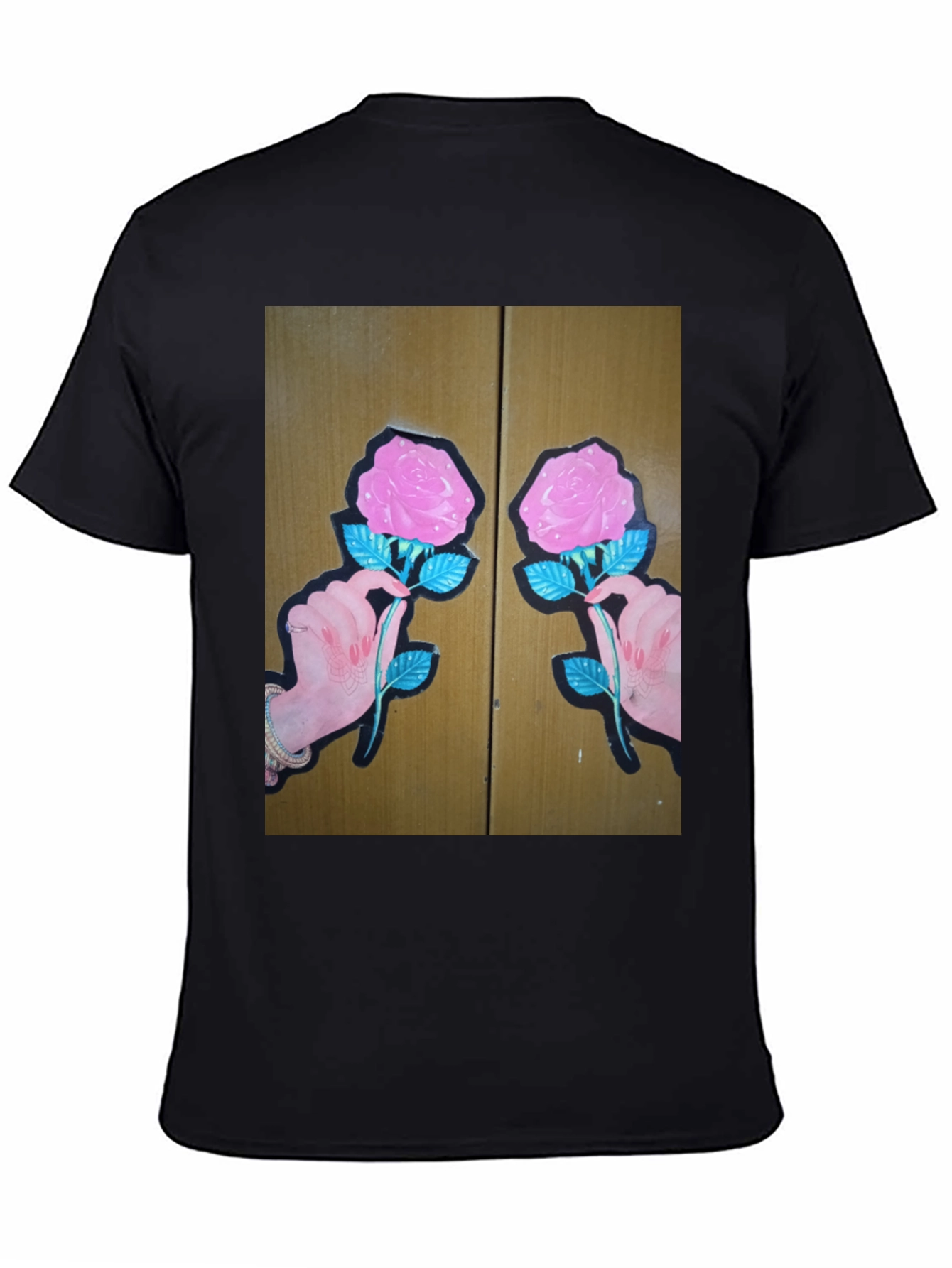 Black Floral Rose Graphic Tee view 4