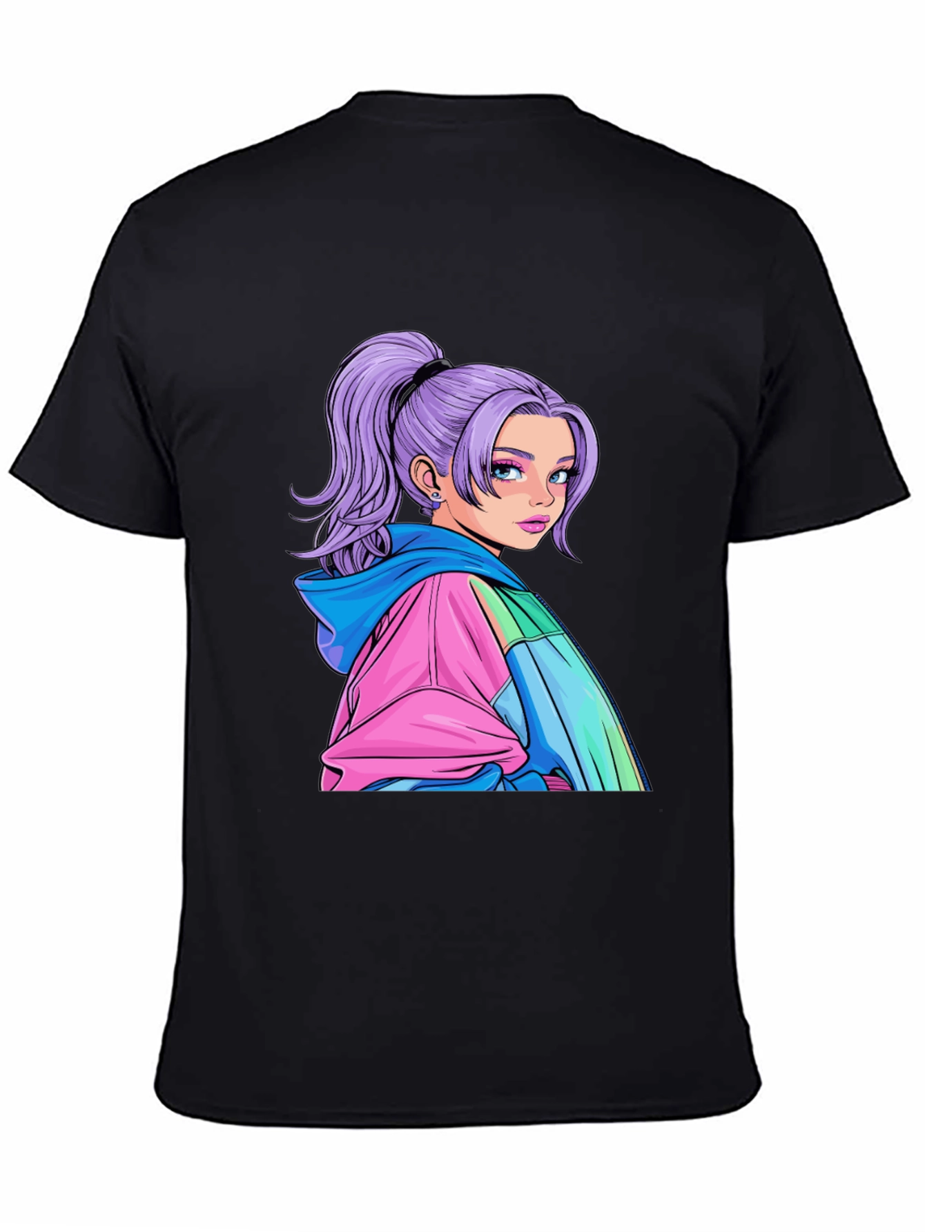 Black Anime Girl Graphic Black T-Shirt view 4