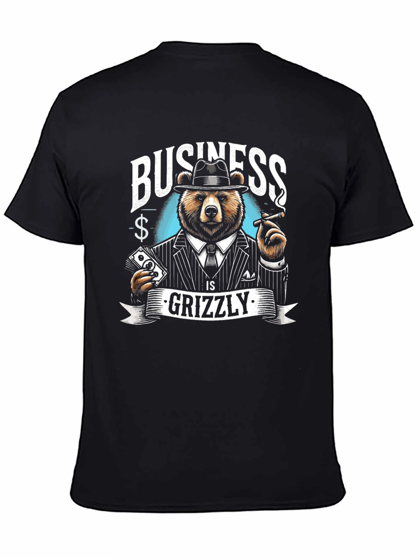 Black Business Grizzly T-Shirt - Cool Bear Design view 4