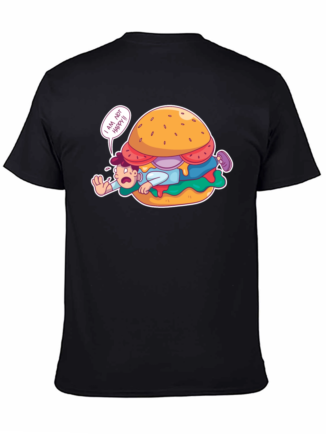 Black Funny 'I Am Not Happy' Burger Graphic T-Shirt view 4