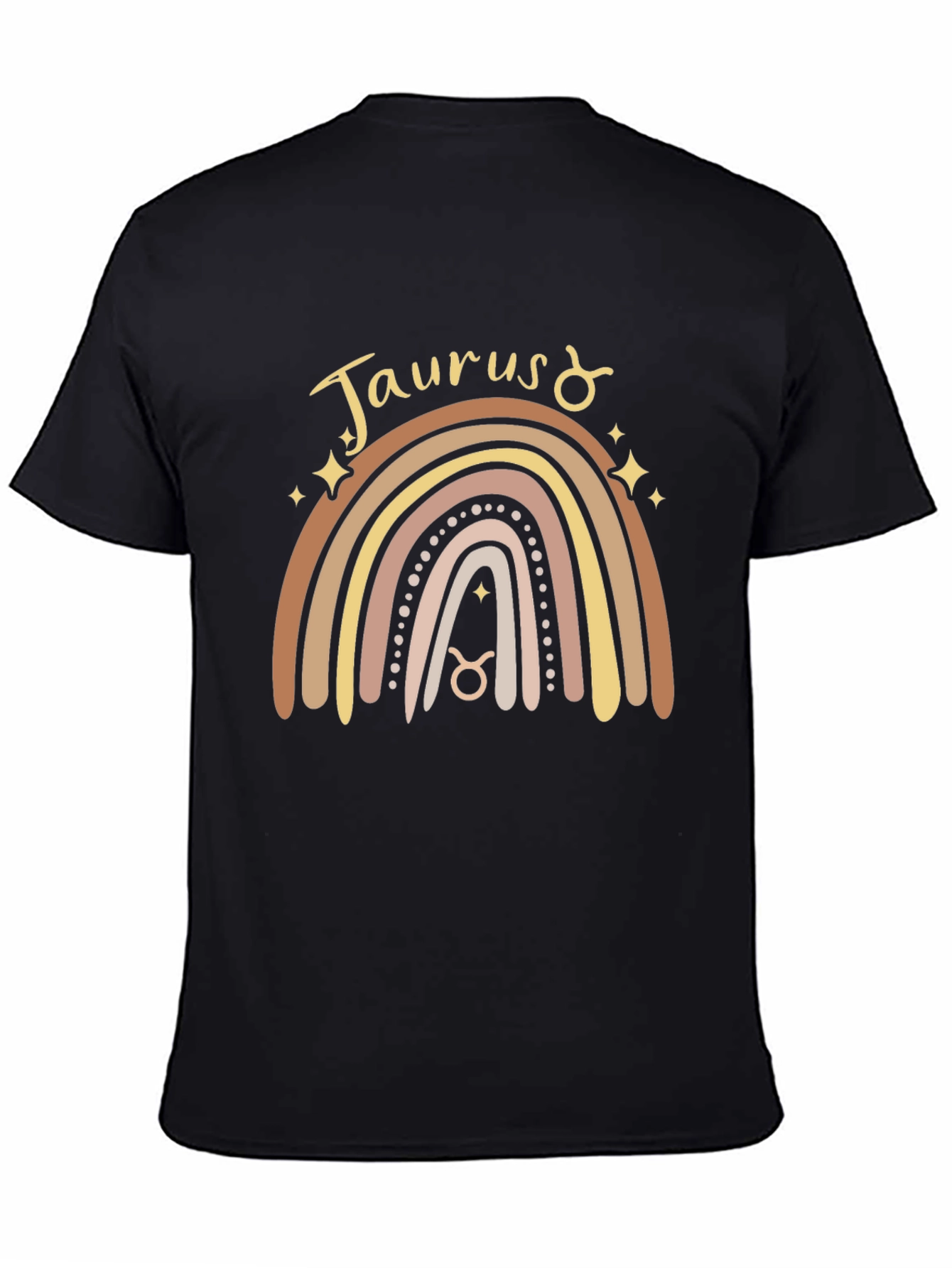 Black Taurus Zodiac Rainbow Graphic T-Shirt view 4