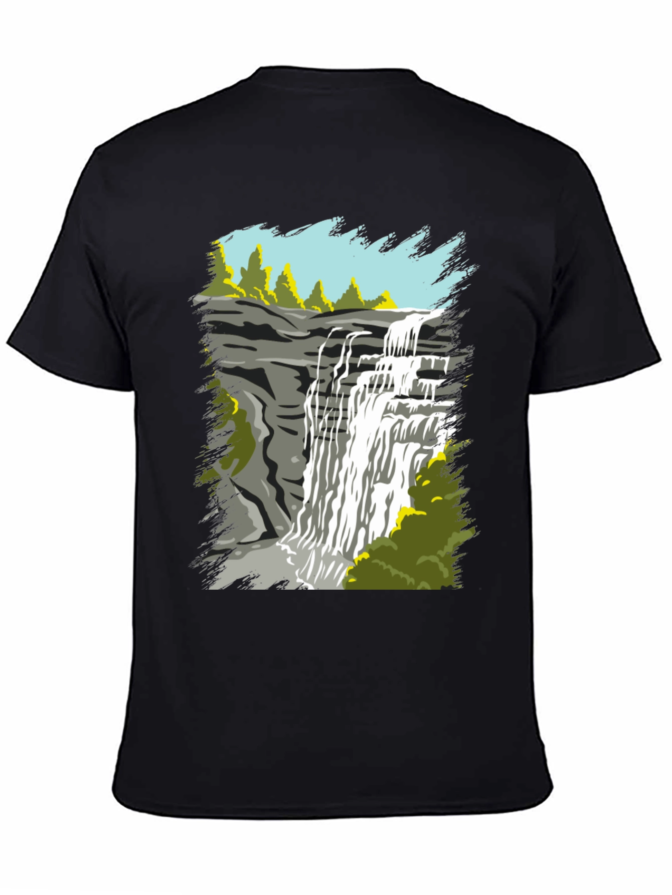 Black Waterfall Graphic Tee - Nature Lover's T-Shirt view 4