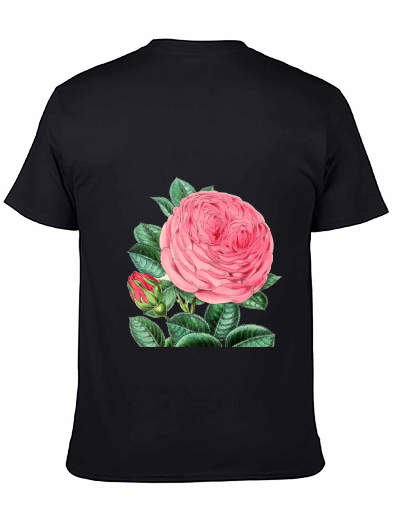 Black Black T-Shirt with Pink Rose Graphic view 4