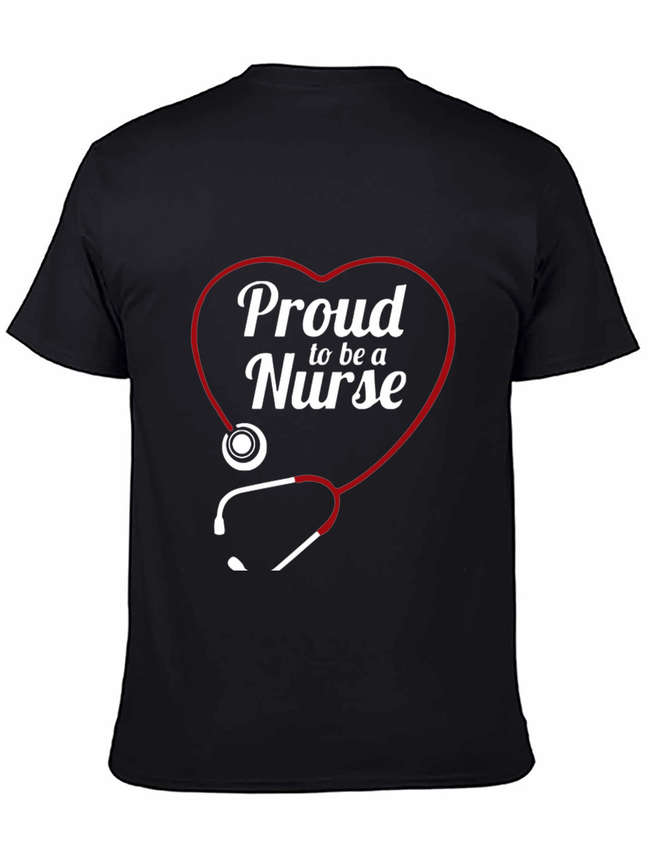 Black Proud Nurse Heart Stethoscope T-Shirt view 4