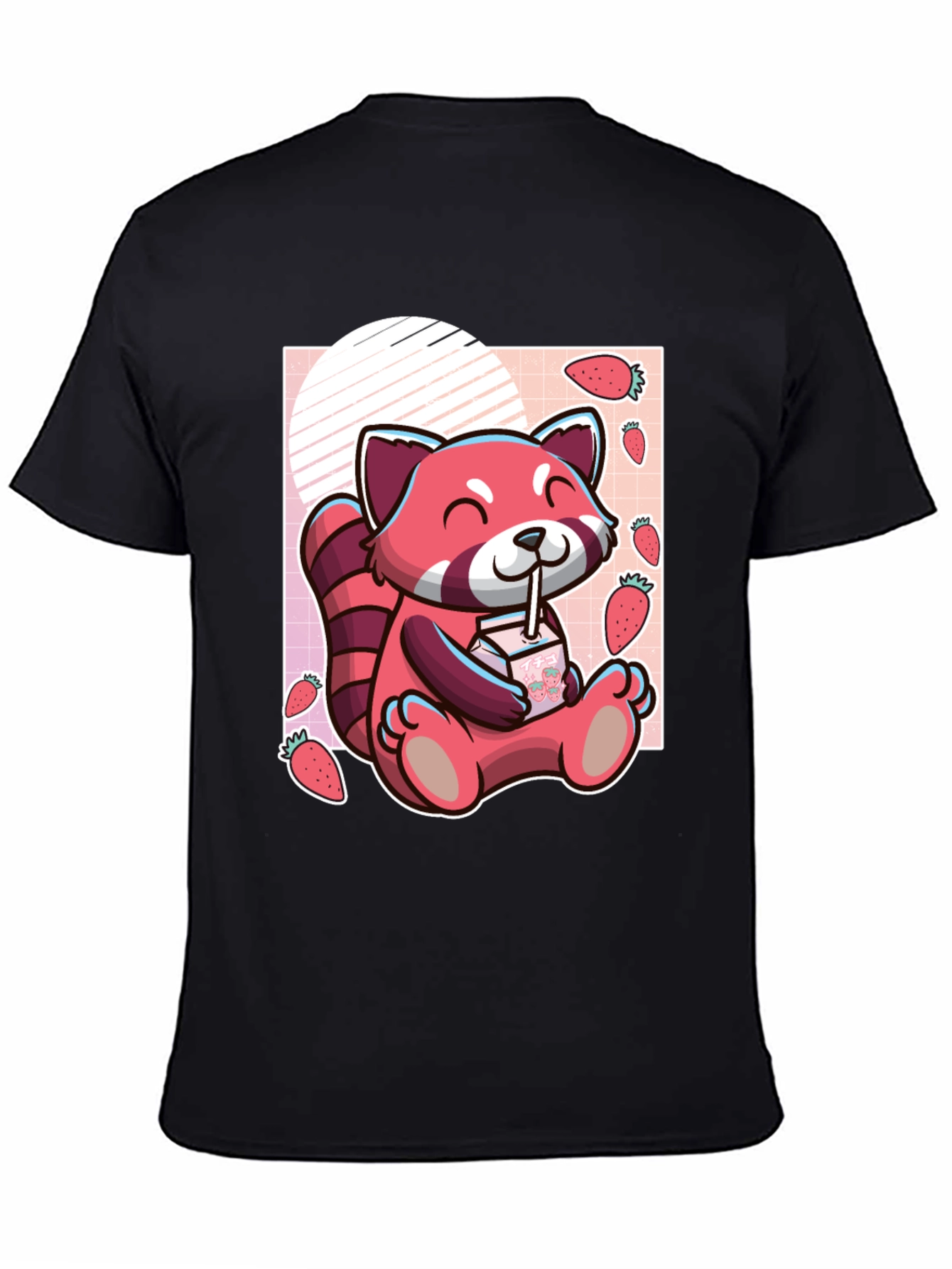 Black Red Panda Strawberry Milk T-Shirt view 4