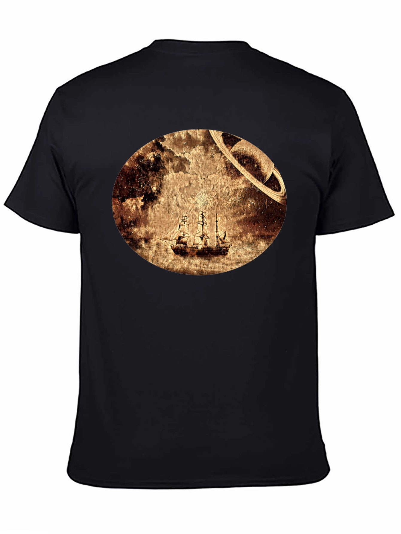 Black Vintage Space Sailboat T-Shirt - Unique Graphic Tee view 4