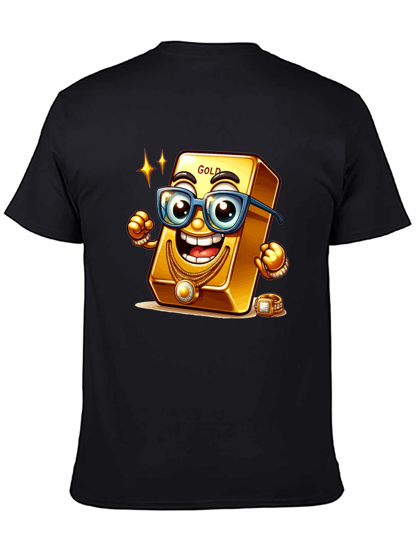 Black Funny Gold Bar Cartoon Graphic Tee view 4