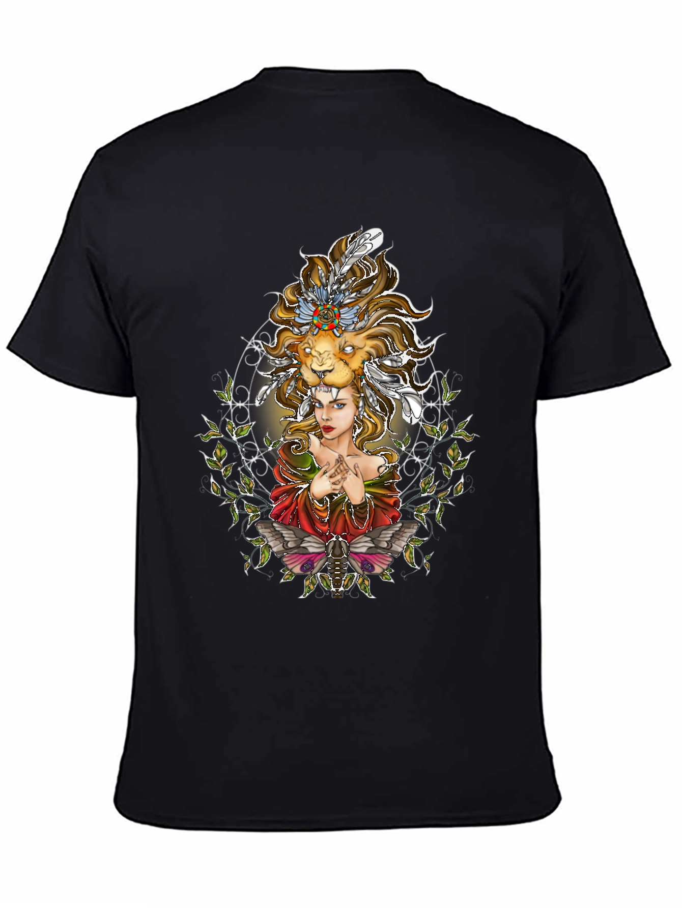 Black Lion Headdress Graphic Print Tee - Unique Design view 4