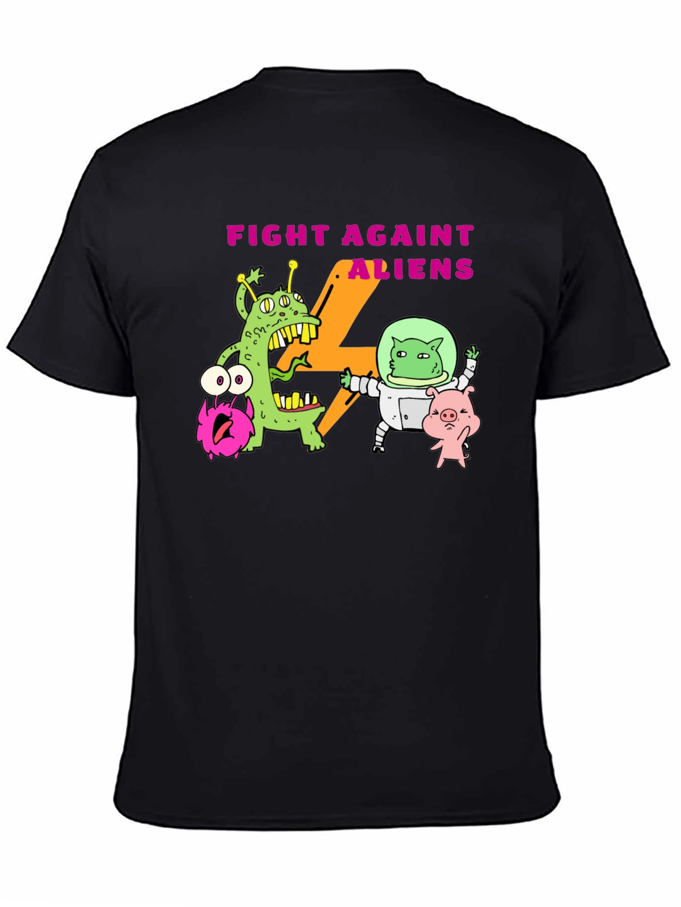 Black Fight Against Aliens Graphic T-Shirt - Black view 4