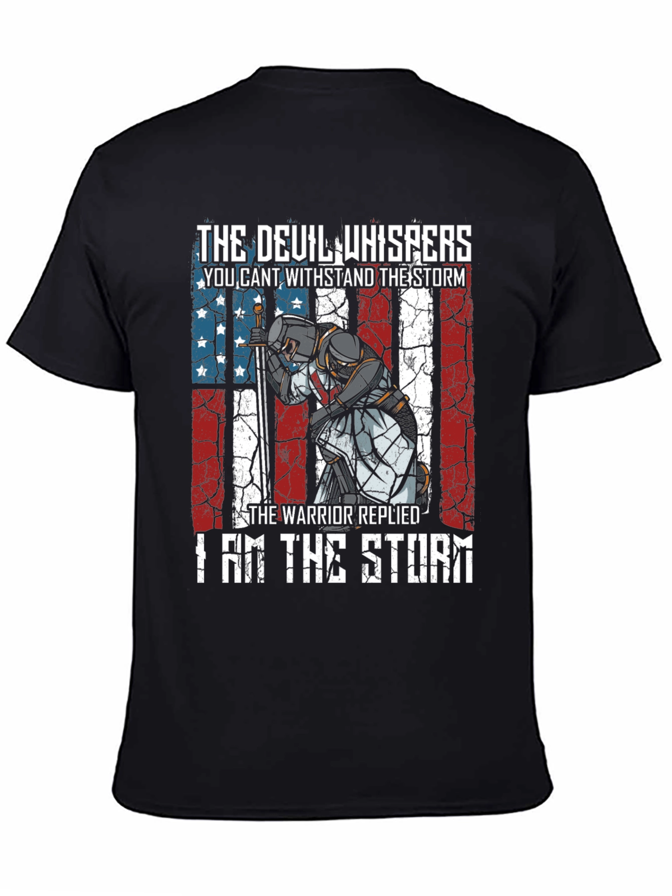 Black Warrior Storm T-Shirt - Patriotic Knight Design view 4