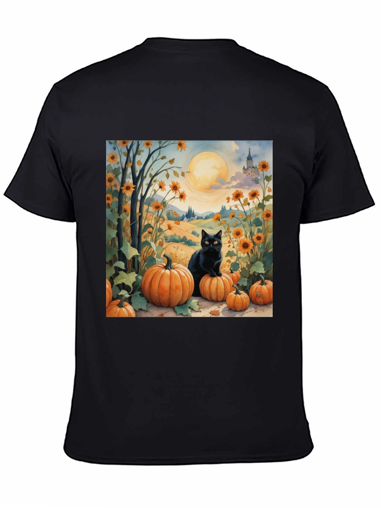 Black Halloween Black Cat Pumpkin Patch T-Shirt view 4