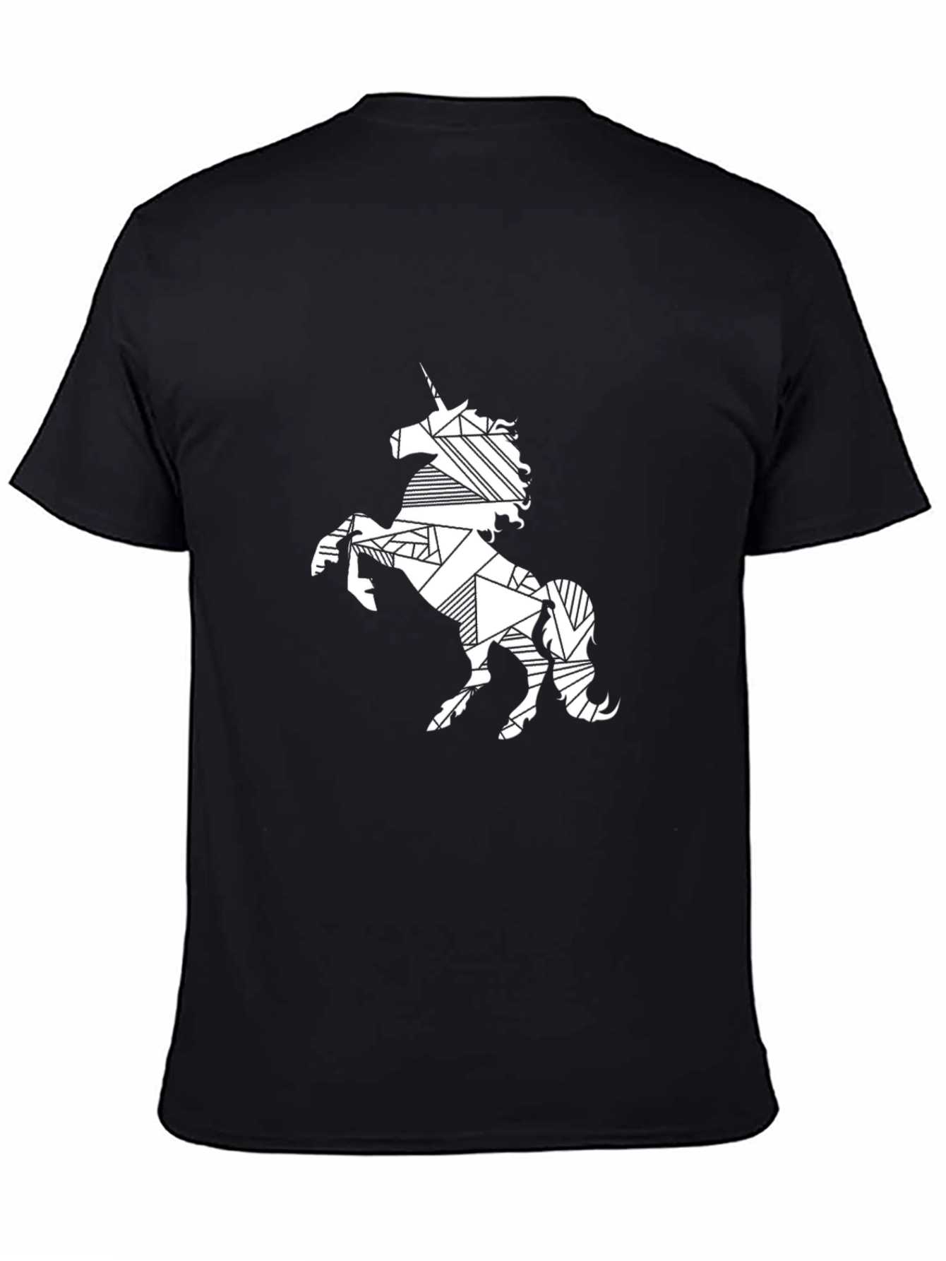Black Geometric Unicorn Print Black T-Shirt view 4