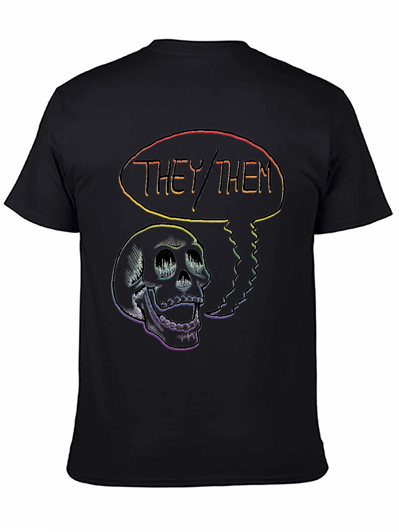 Black THEY/THEM Skull Graphic Tee - Pride & Empowerment view 4