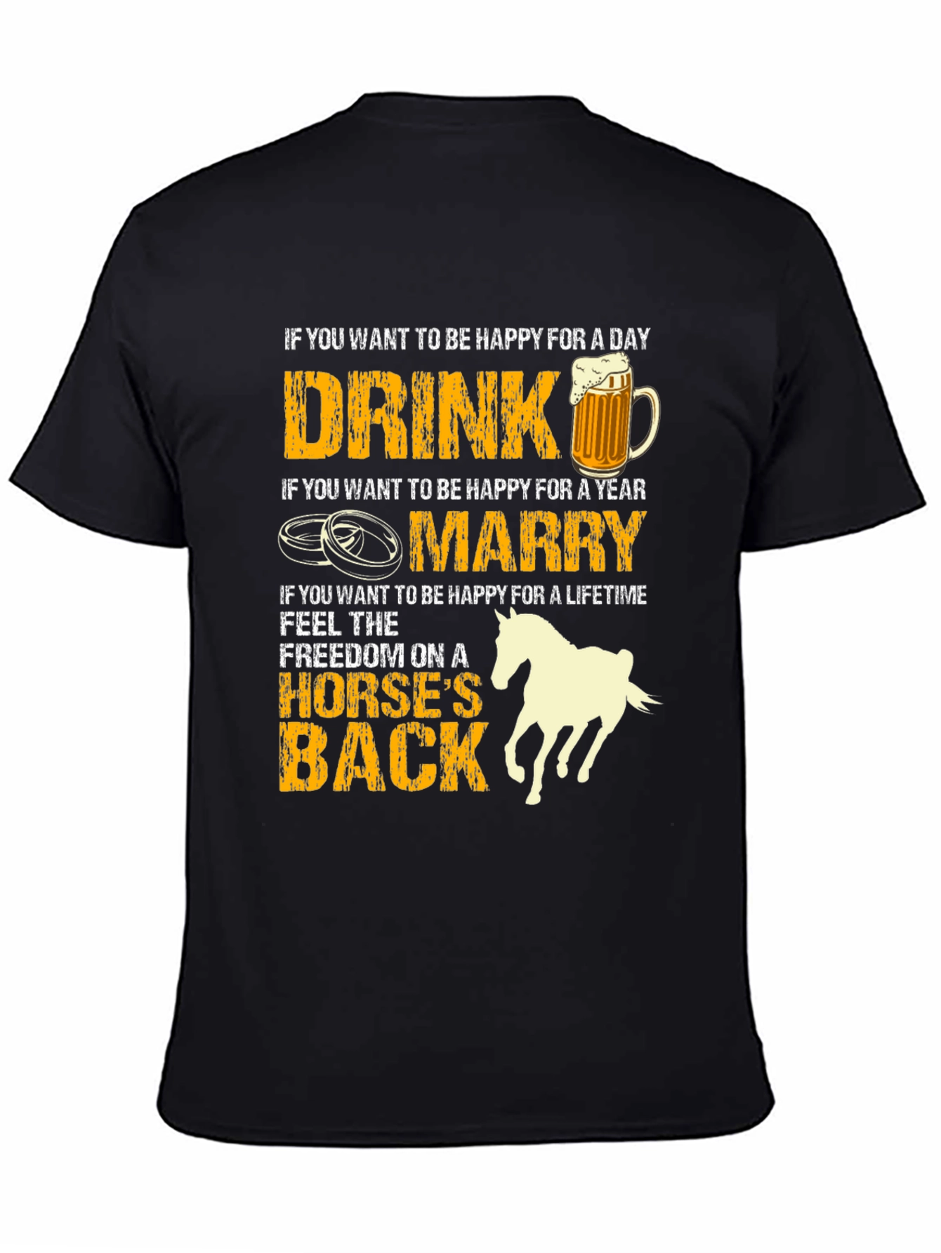 Black Drink Marry Horse T-Shirt: Happiness Guide view 4