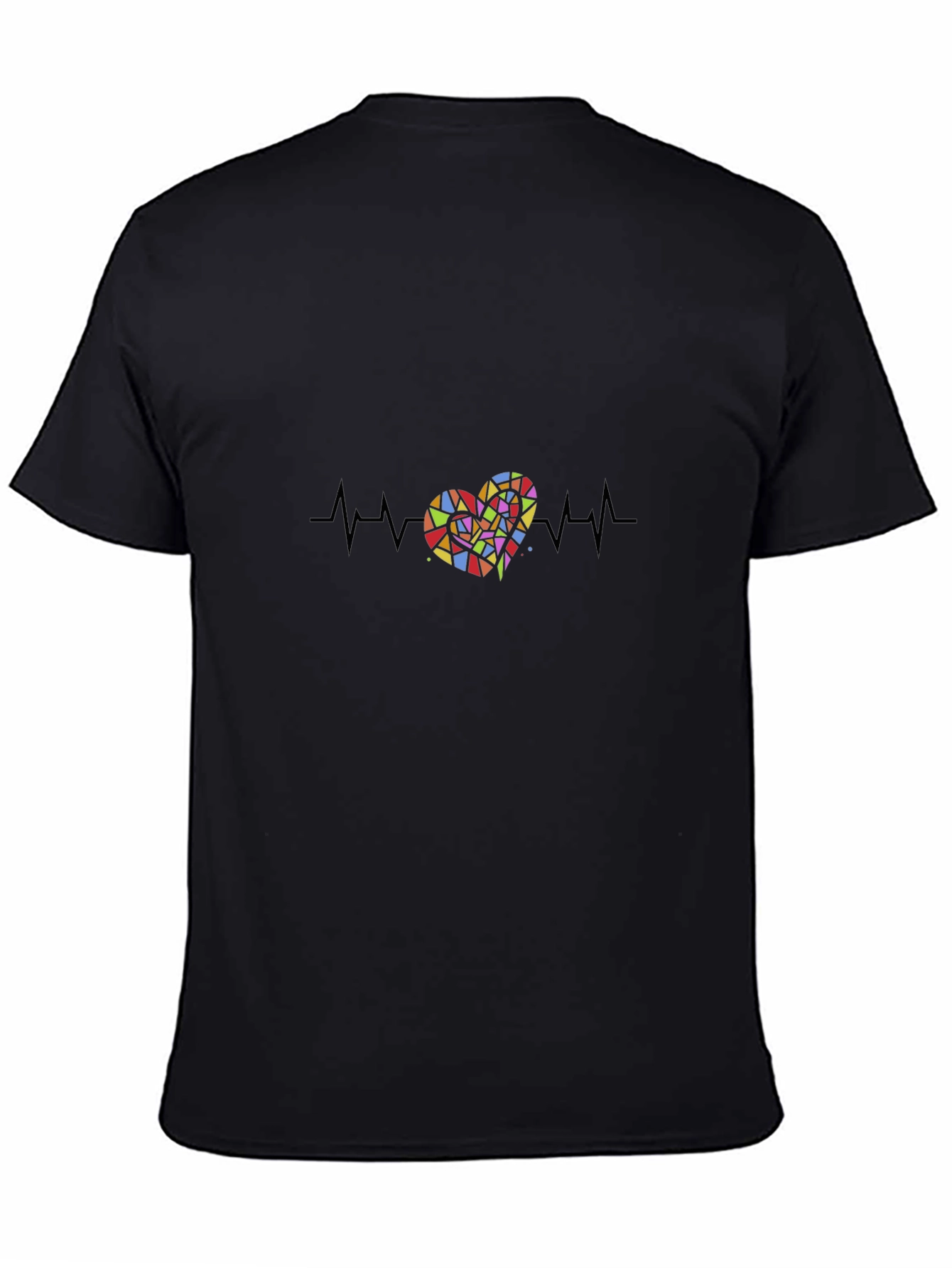 Black Heartbeat Heart T-Shirt - Black view 4