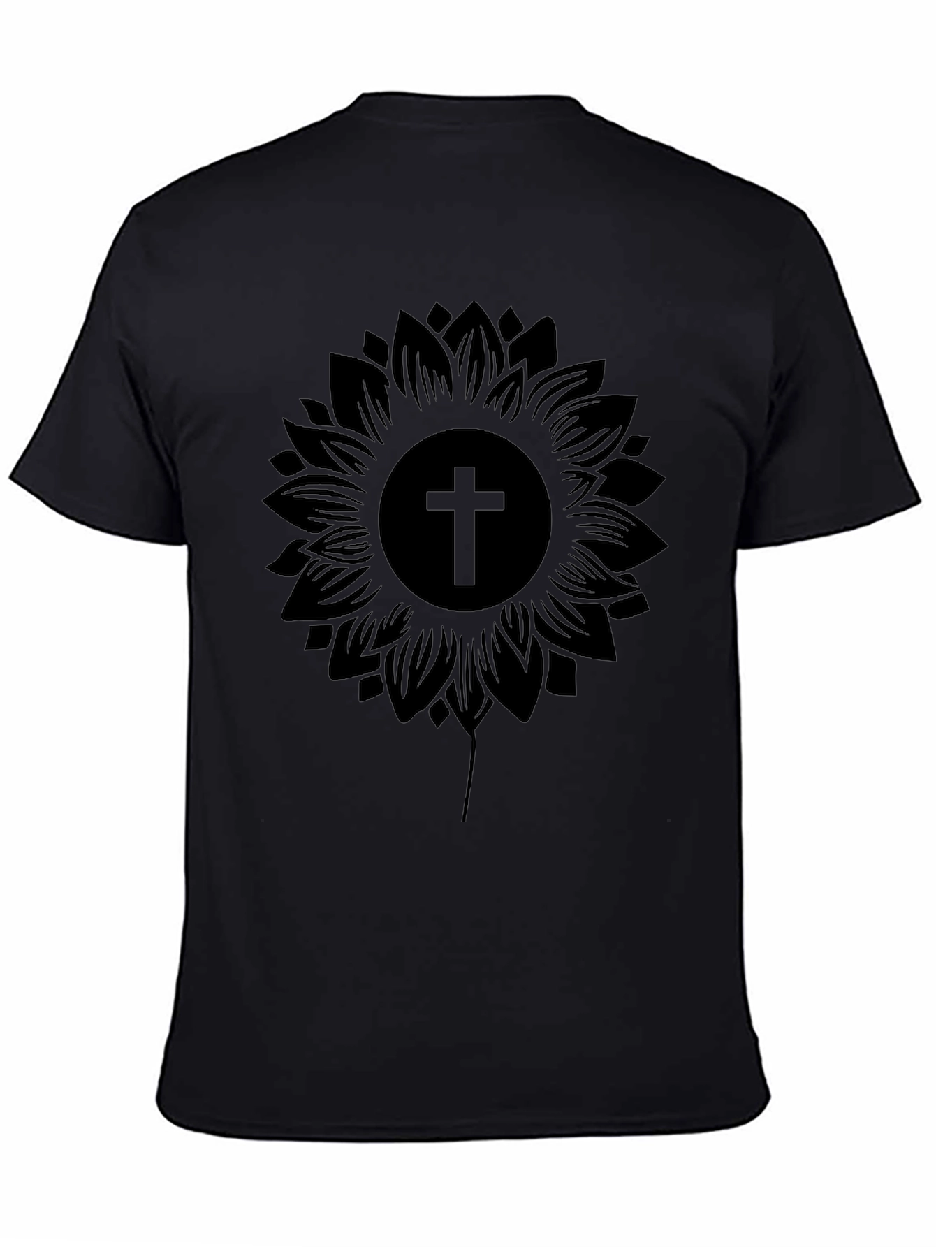 Black Sunflower Cross Graphic Black T-Shirt view 4