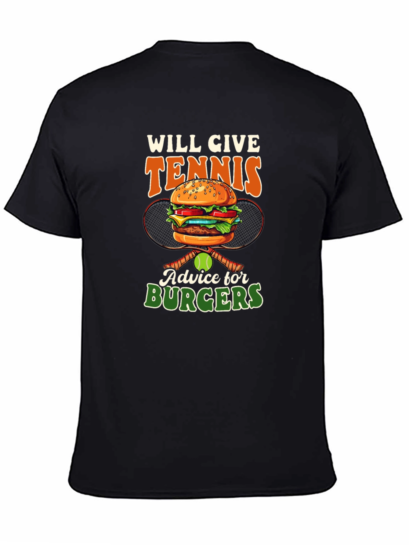 Black Tennis & Burgers Graphic T-Shirt - Serve Up Some Fun! view 4
