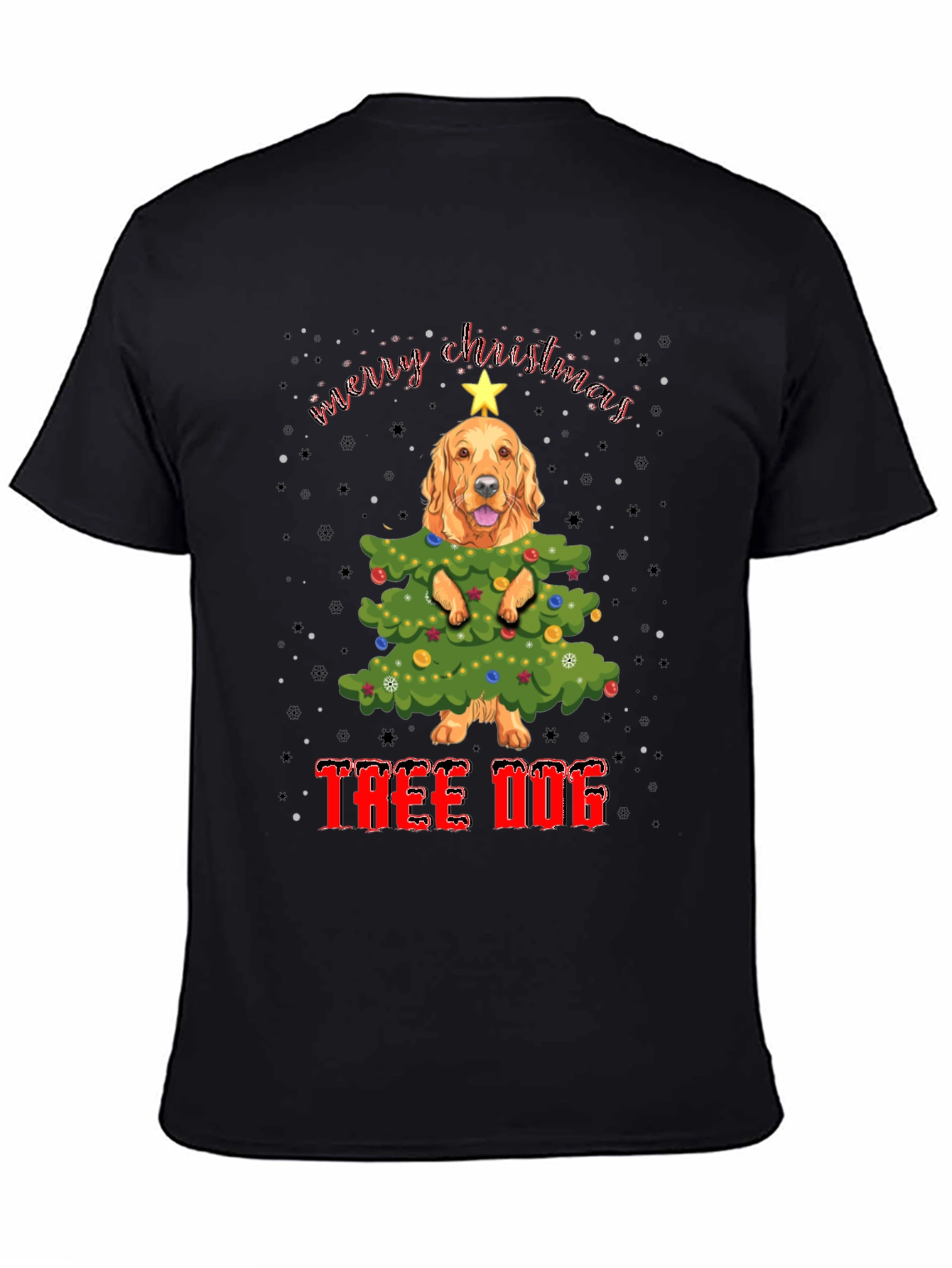 Black Funny Dog Christmas Tree T-Shirt view 4