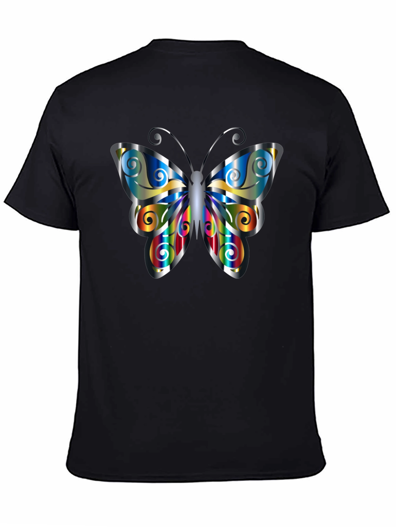 Black Butterfly Graphic Print Men's Black T-Shirt view 4