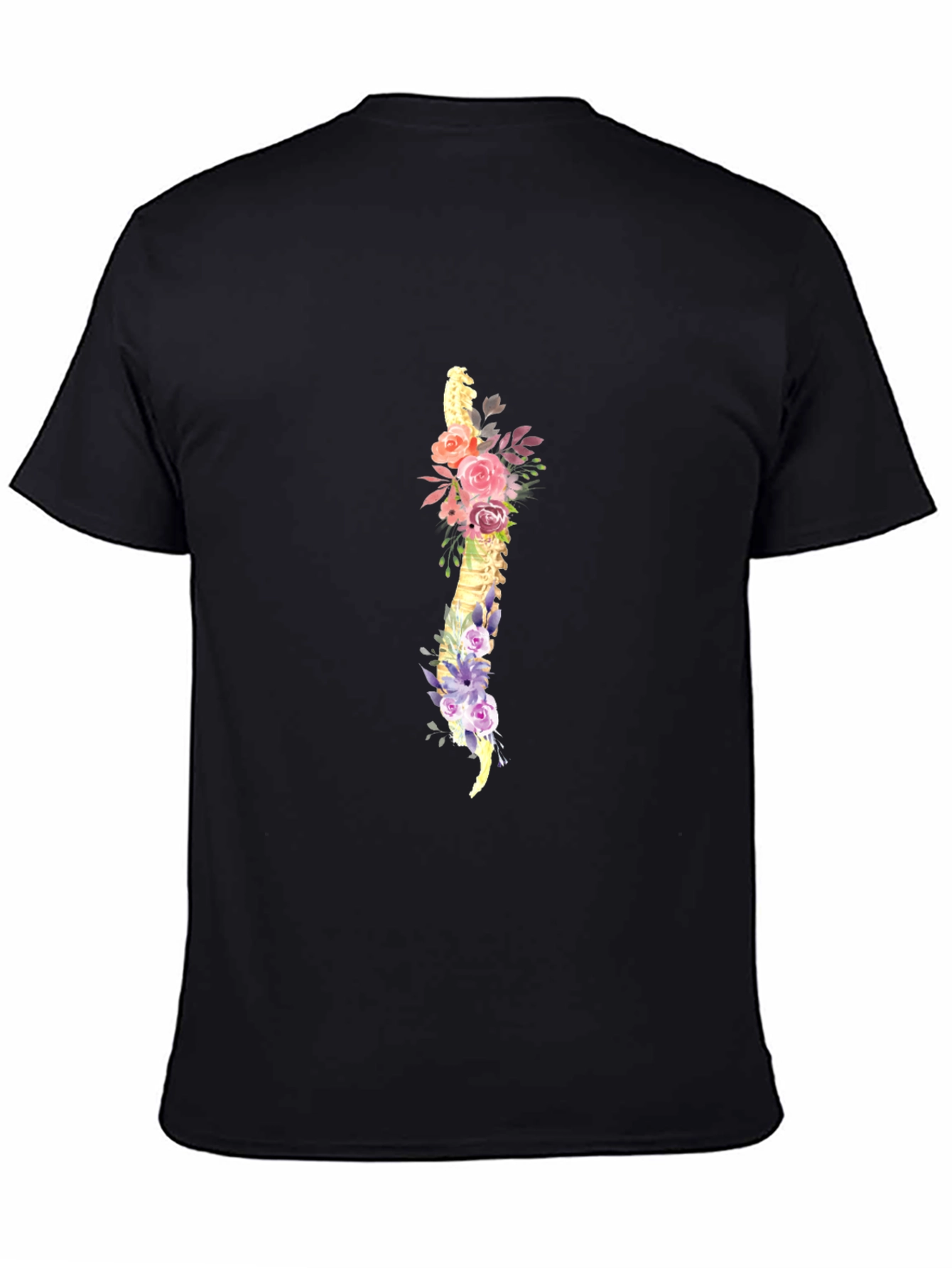 Black Floral Spine Graphic Tee - Black Cotton T-Shirt view 4