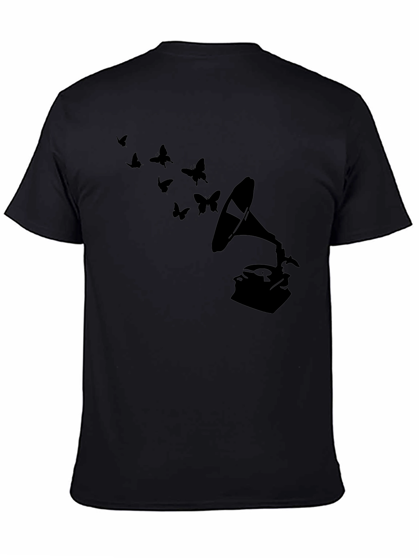 Black Vintage Gramophone & Butterfly T-Shirt - Stylish Retro Tee view 4