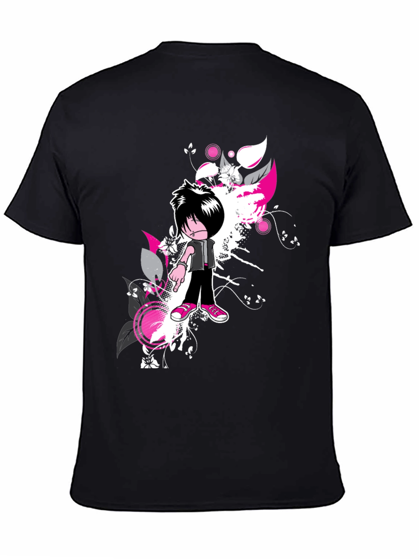 Black Emo Cartoon Graphic Black T-Shirt view 4