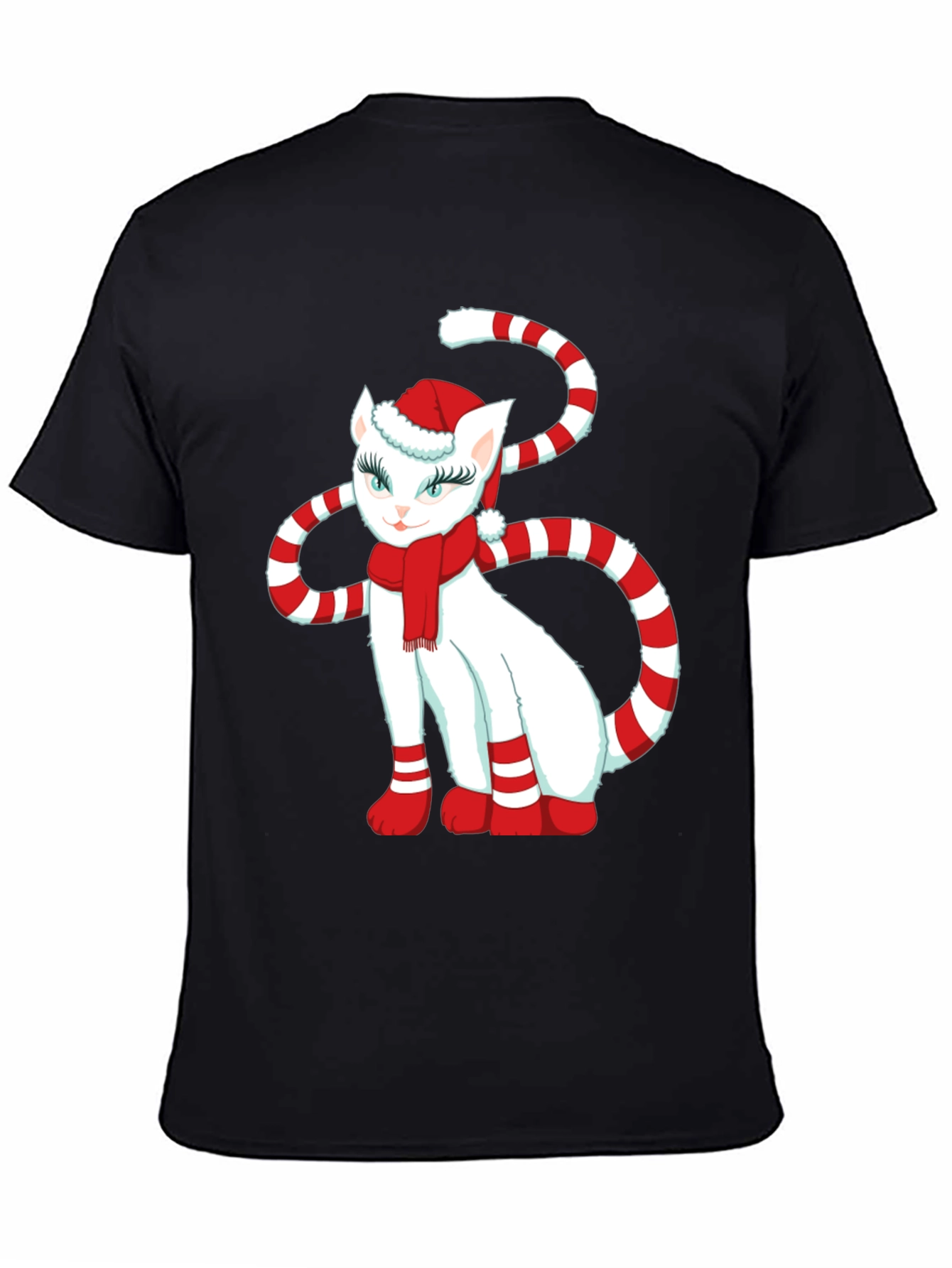 Black Festive Cat Christmas T-Shirt view 4