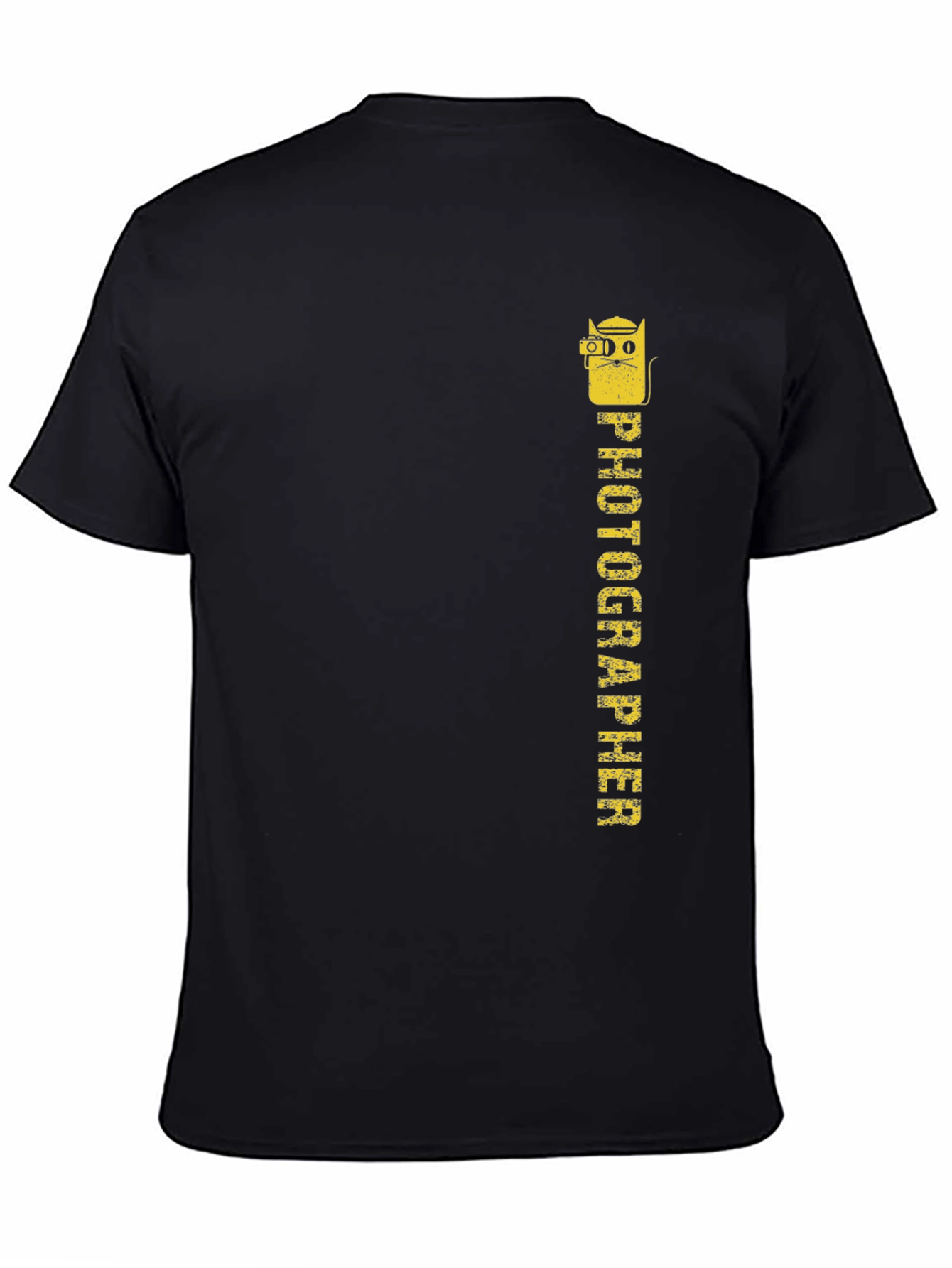 Black Photographer Cat Graphic Tee - Black Cotton T-Shirt view 4