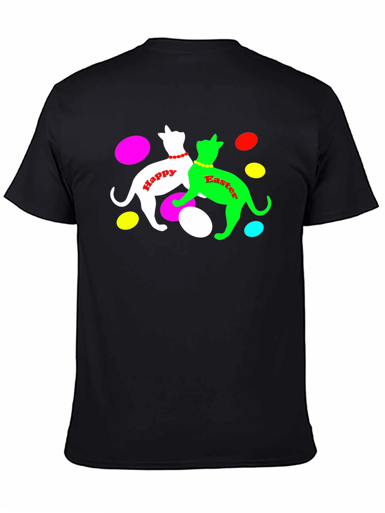 Camiseta Negra Gatos Pascua Feliz