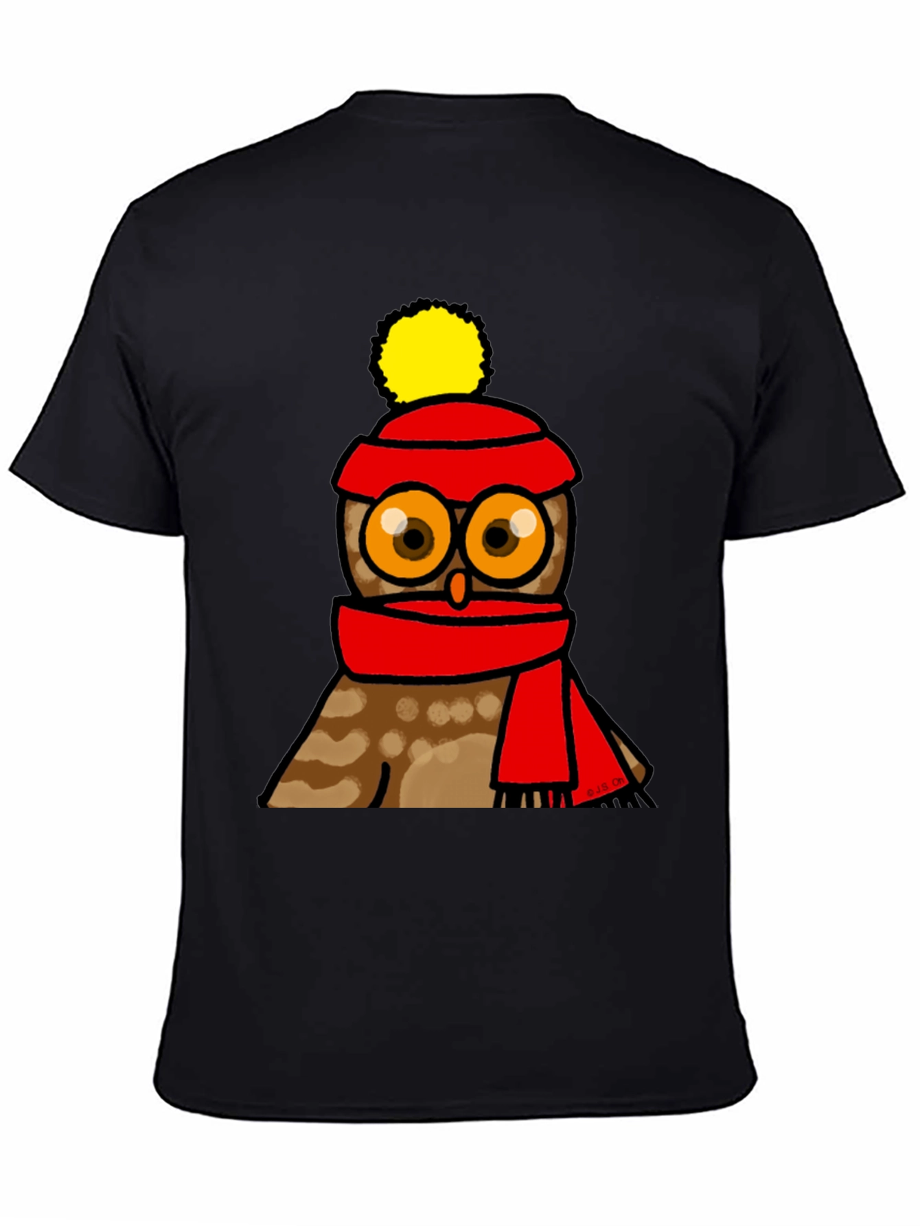 Black Cute Owl in Hat & Scarf Graphic T-Shirt view 4
