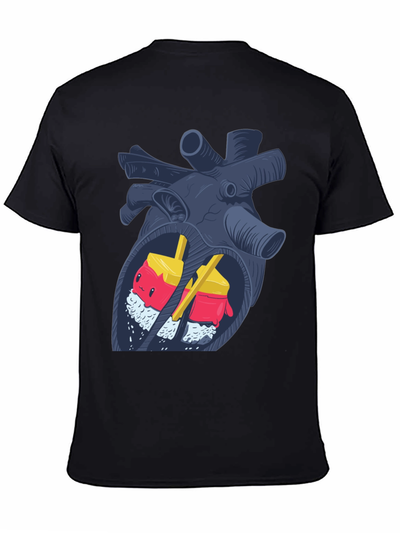 Black Anatomical Sushi Heart T-Shirt view 4