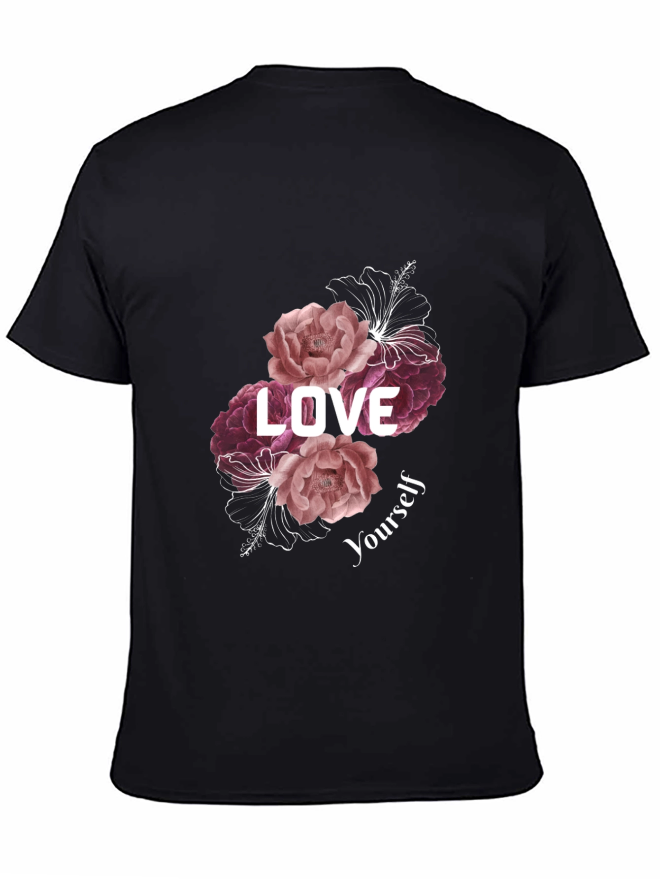 Black Love Yourself Floral Graphic Tee - Black view 4