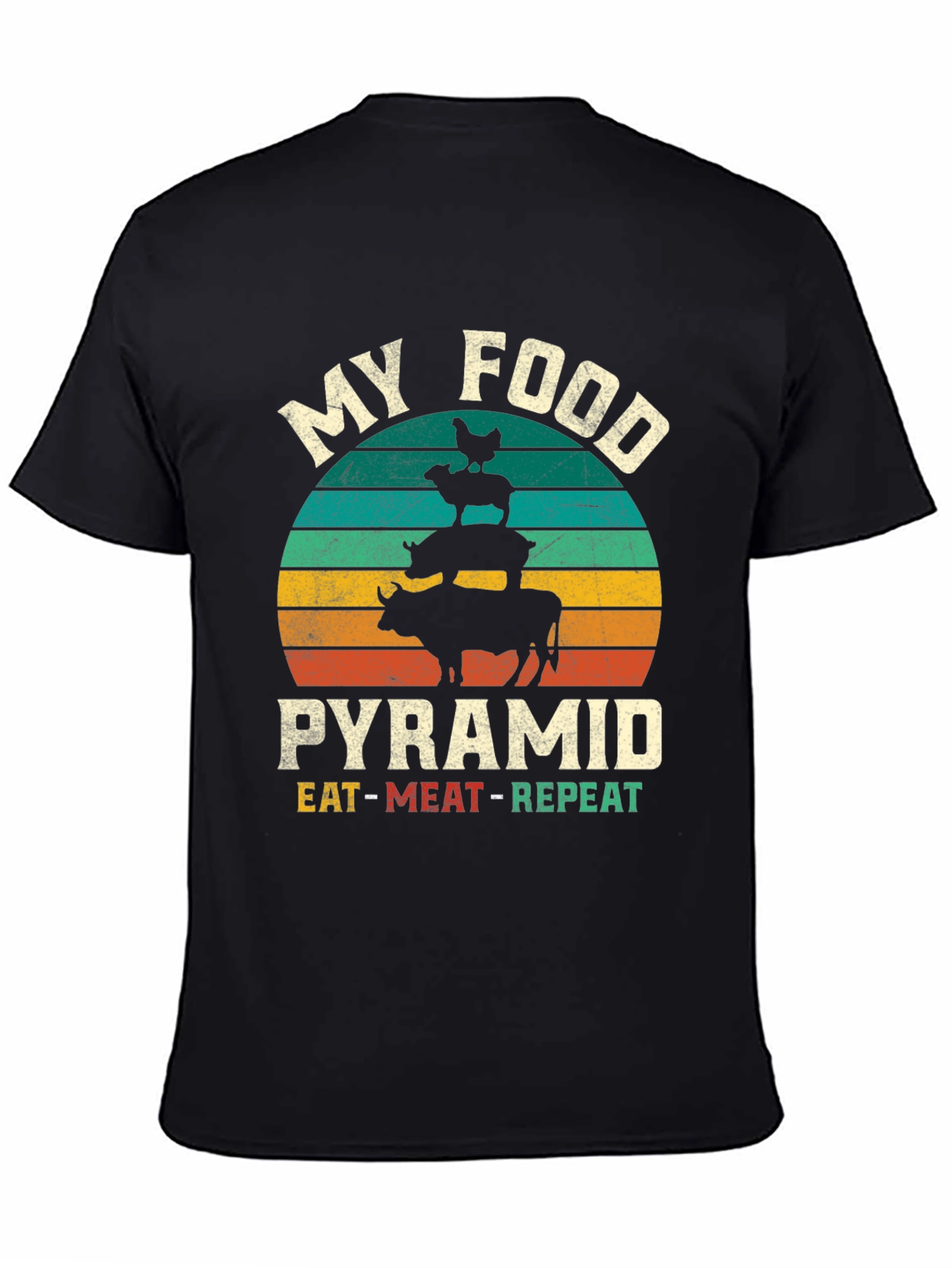 Black My Food Pyramid T-Shirt - Eat Meat Repeat view 4