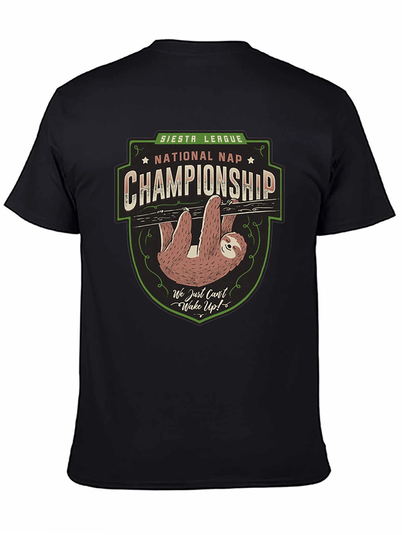 Black Siesta League National Nap Championship Sloth T-Shirt view 4