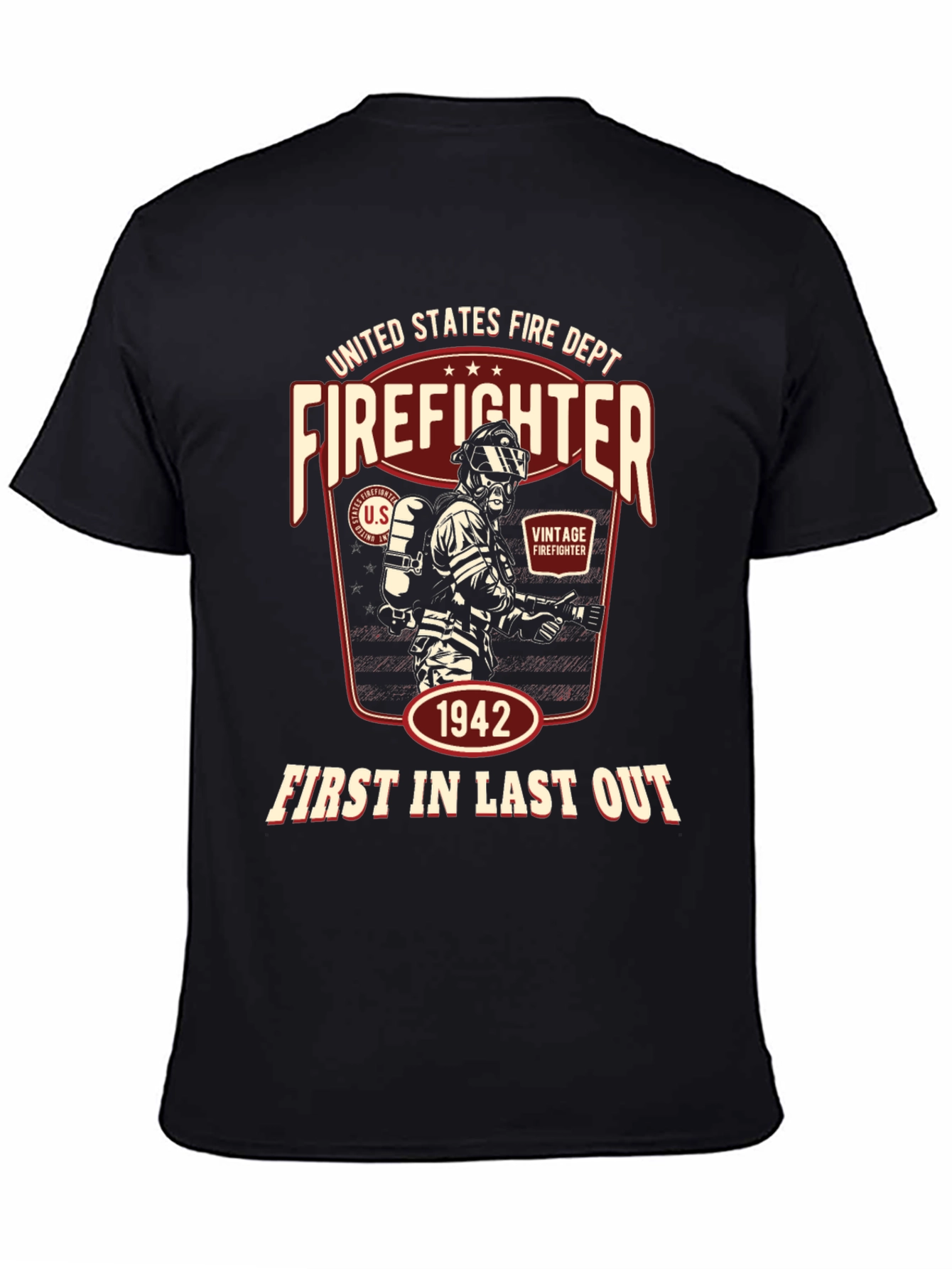Black Vintage Firefighter T-Shirt - United States Fire Dept. 1942 view 4
