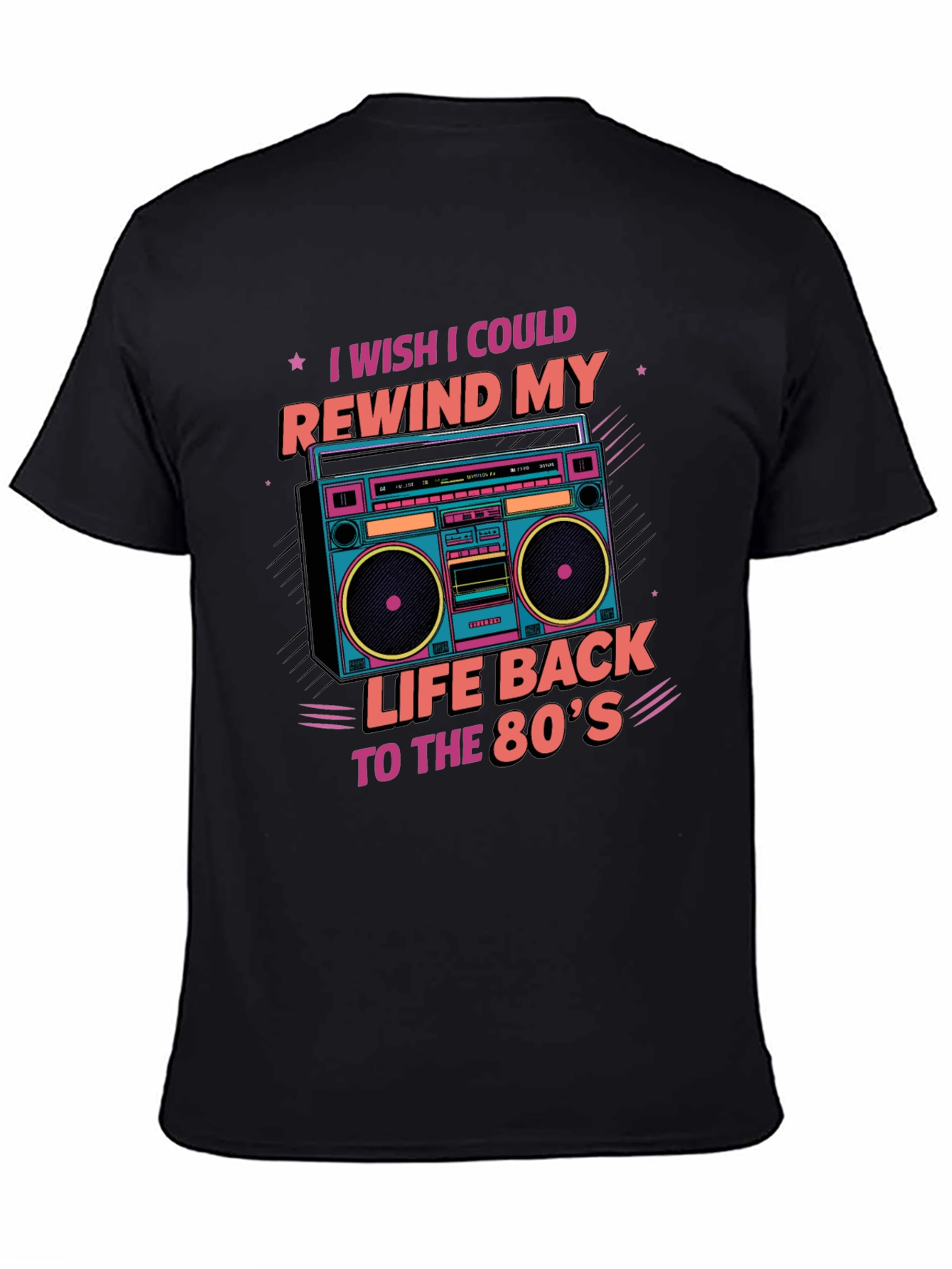 Black Rewind to the 80's Retro Boombox T-Shirt view 4