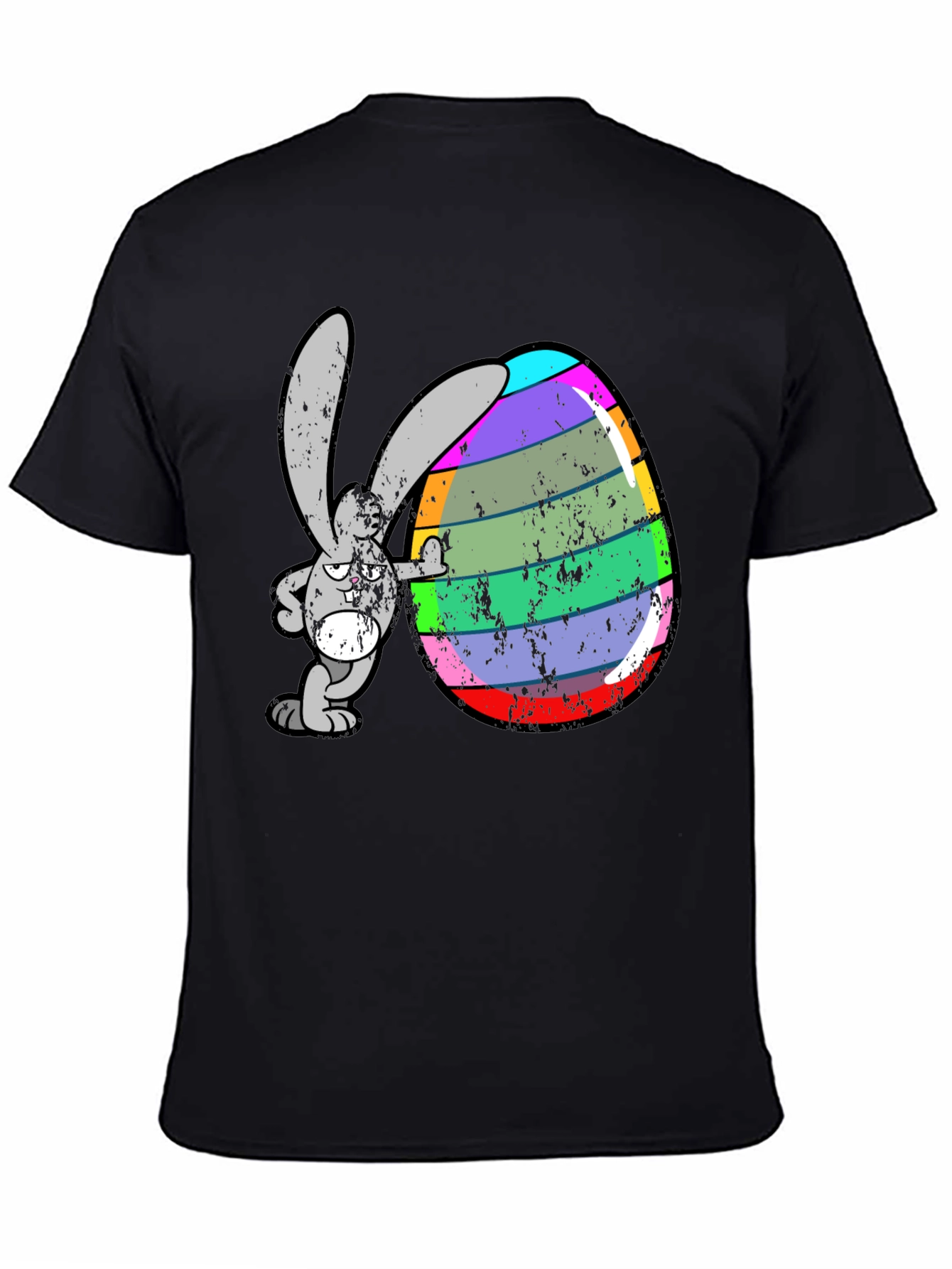 Black Easter Bunny Egg Graphic Tee - Funny Cartoon Rabbit Shirt view 4