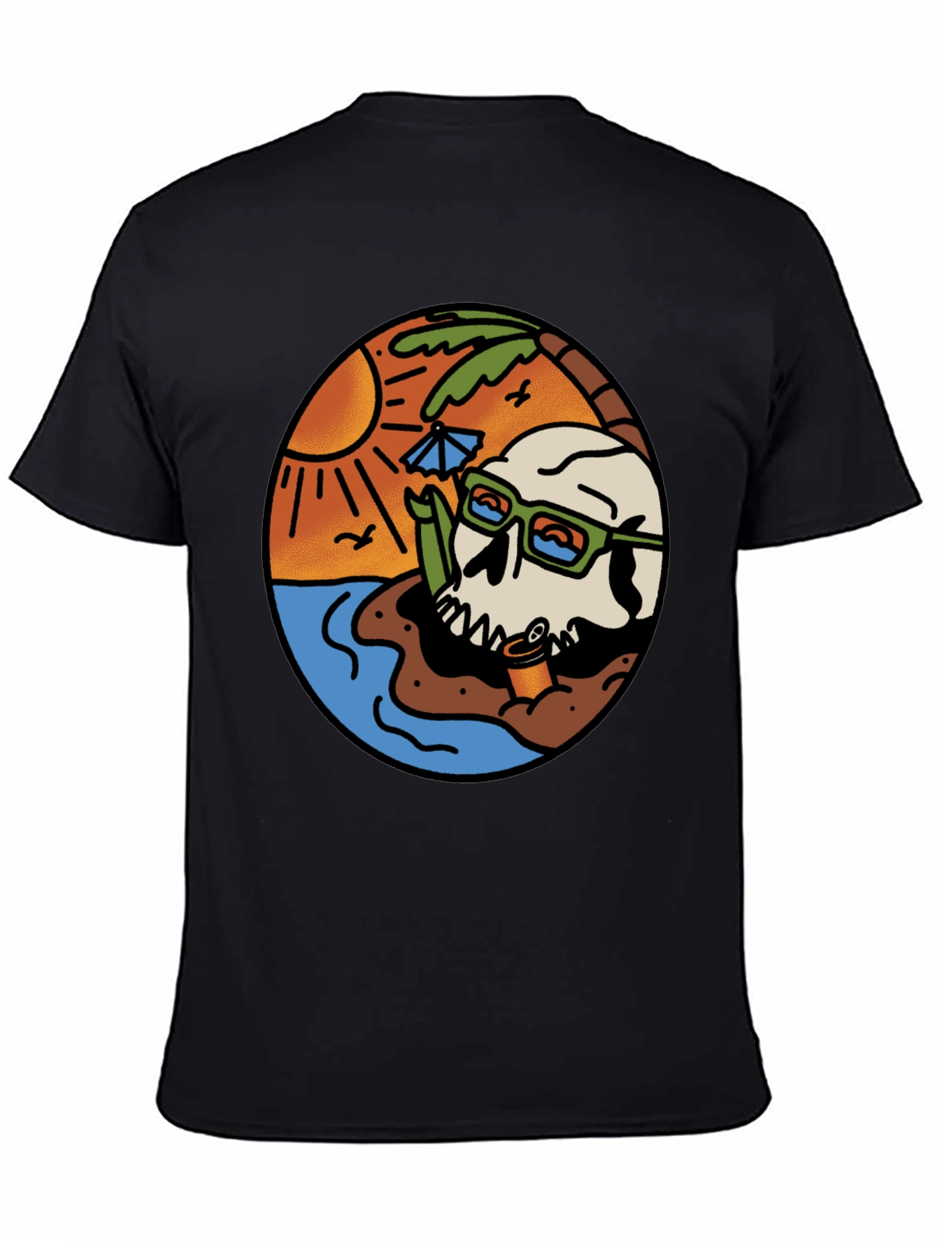 Black Beach Skull Graphic Tee - Cool Summer Vibes view 4